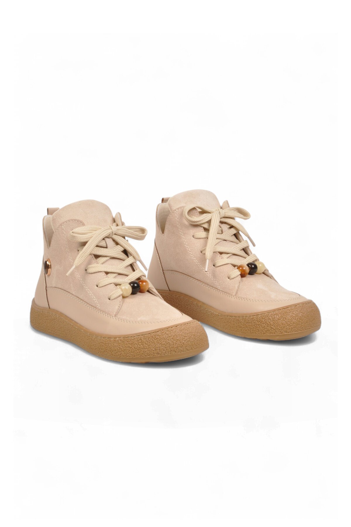 Kadın Bej Aksesuar Bağcıklı Kadın Sneaker Bot 669267