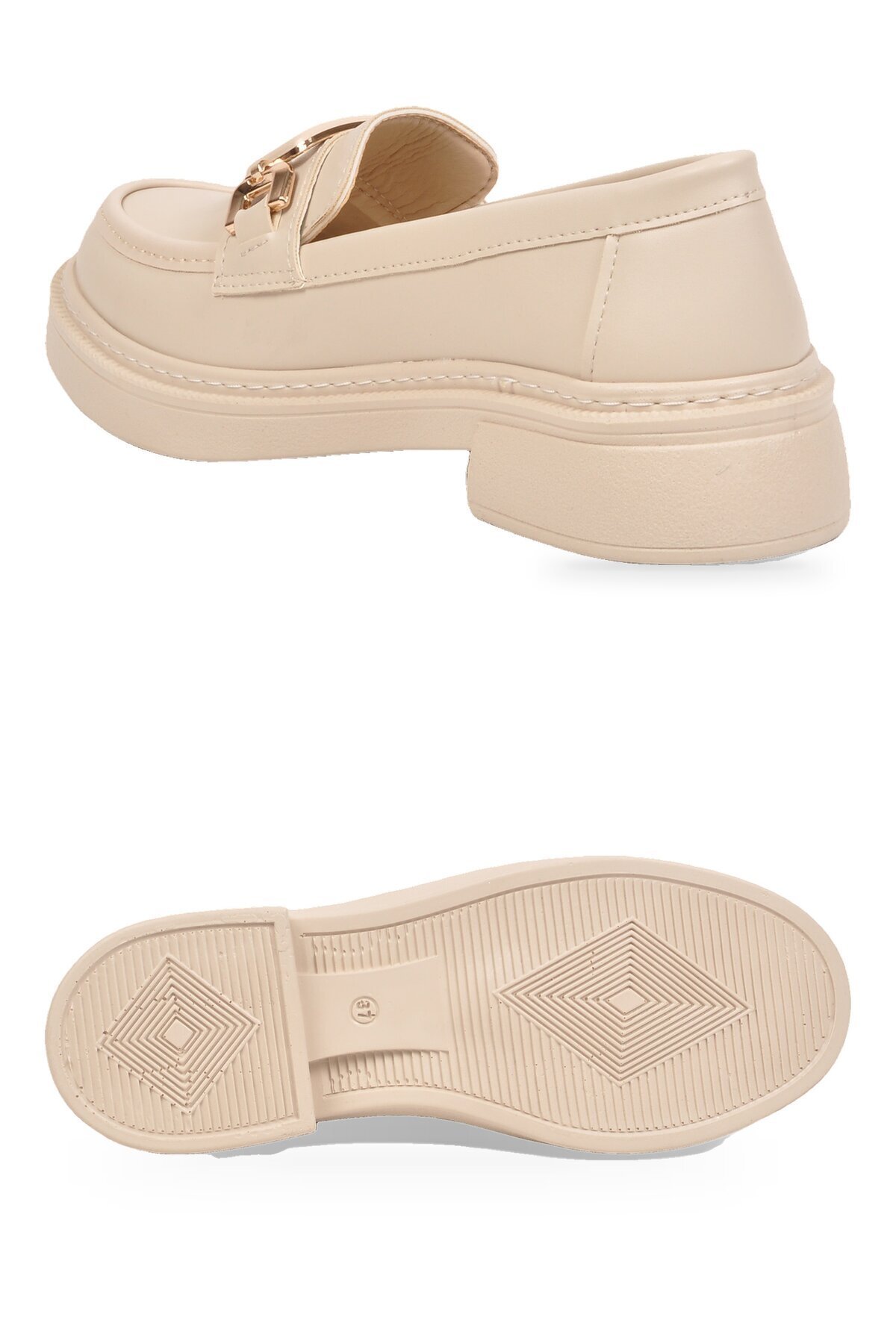 Toka Detaylı Kalın Tabanlı Şık Rahat Bej Kadın Casual Ayakkabı Loafer 1837