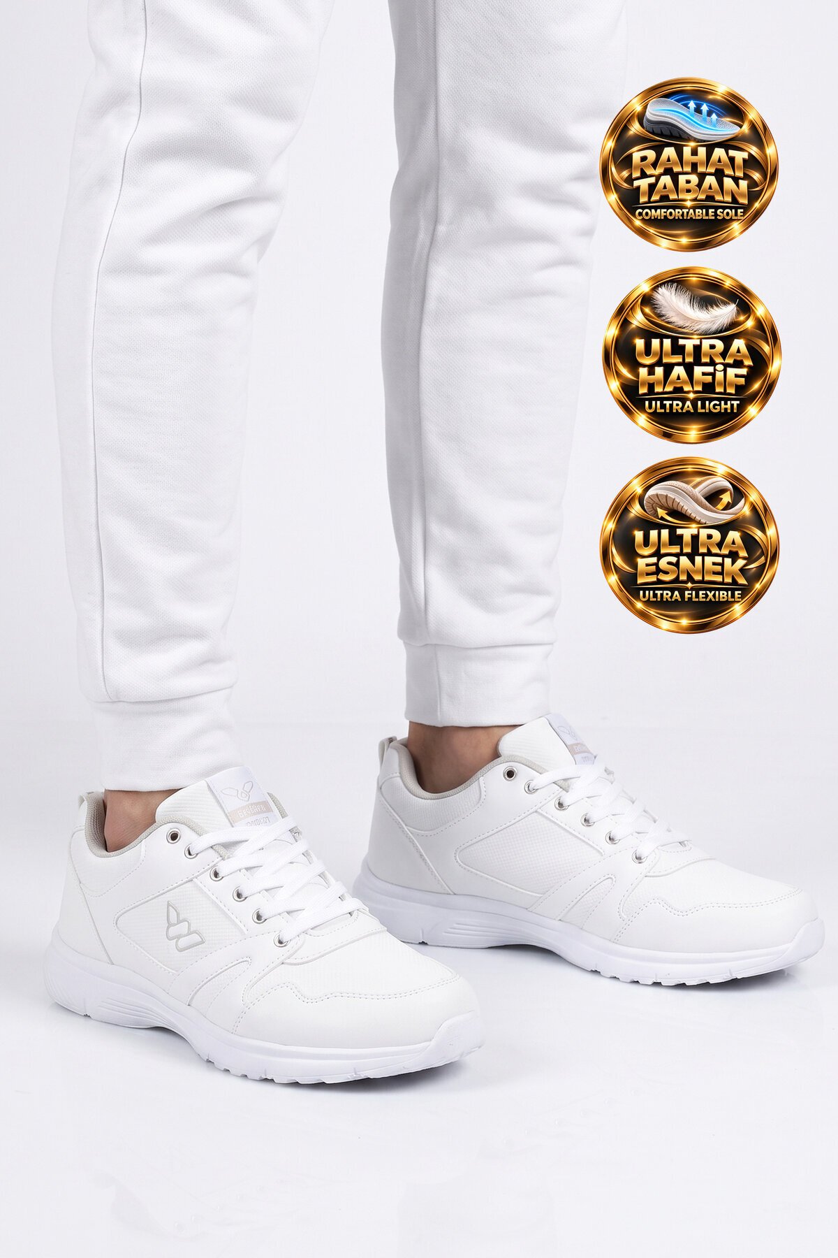 Erkek Beyaz Bağcıklı Hafif Esnek Yürüyüş ve Spor Ayakkabı Sneaker Core 020