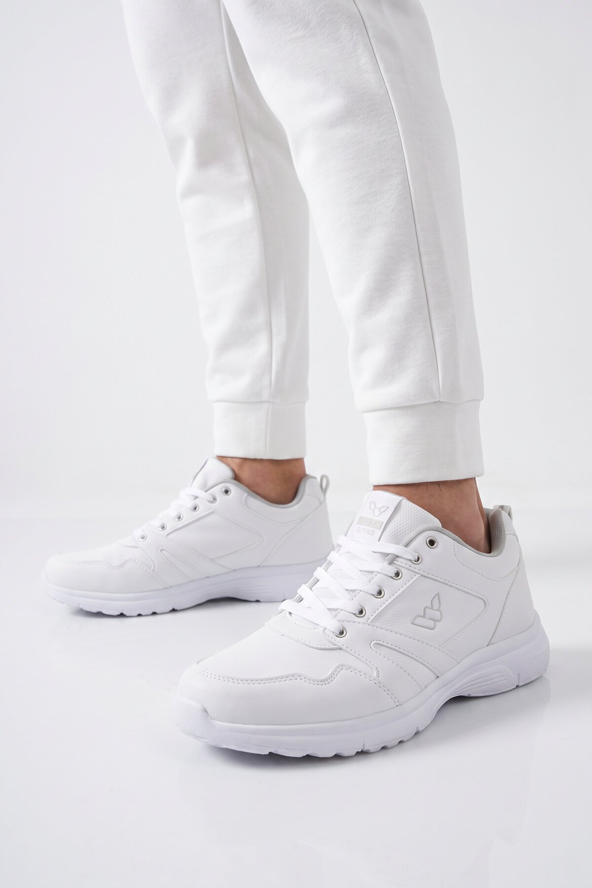 Erkek Beyaz Büyük Numara Bağcıklı Hafif Esnek Yürüyüş ve Spor Ayakkabı Sneaker Core 020