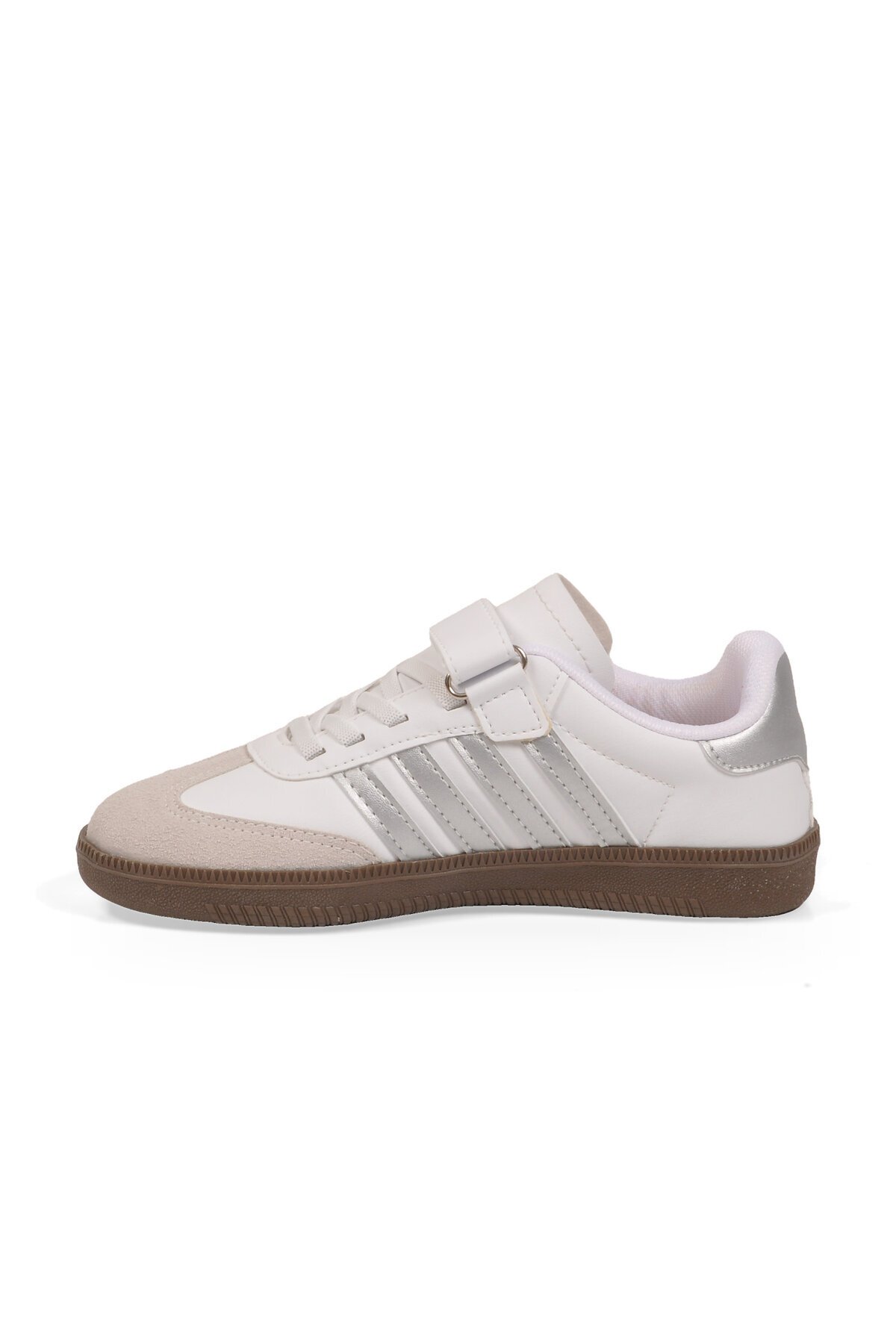 Beyaz-Gümüş Cırtlı Kalın Rahat Tabanlı Erkek Çocuk Spor Ayakkabı Sneaker 753 F
