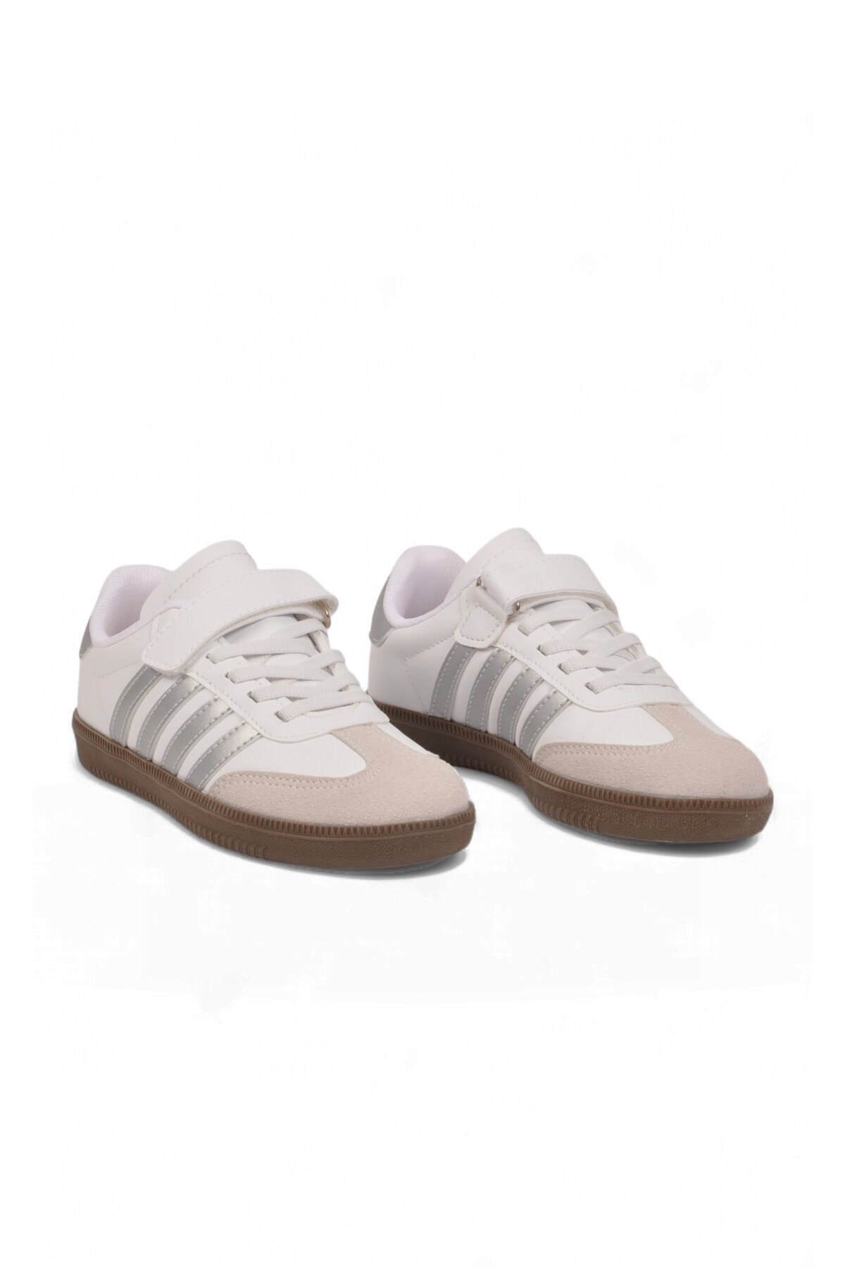 Beyaz-Gümüş Cırtlı Kalın Rahat Tabanlı Erkek Çocuk Spor Ayakkabı Sneaker 753 F