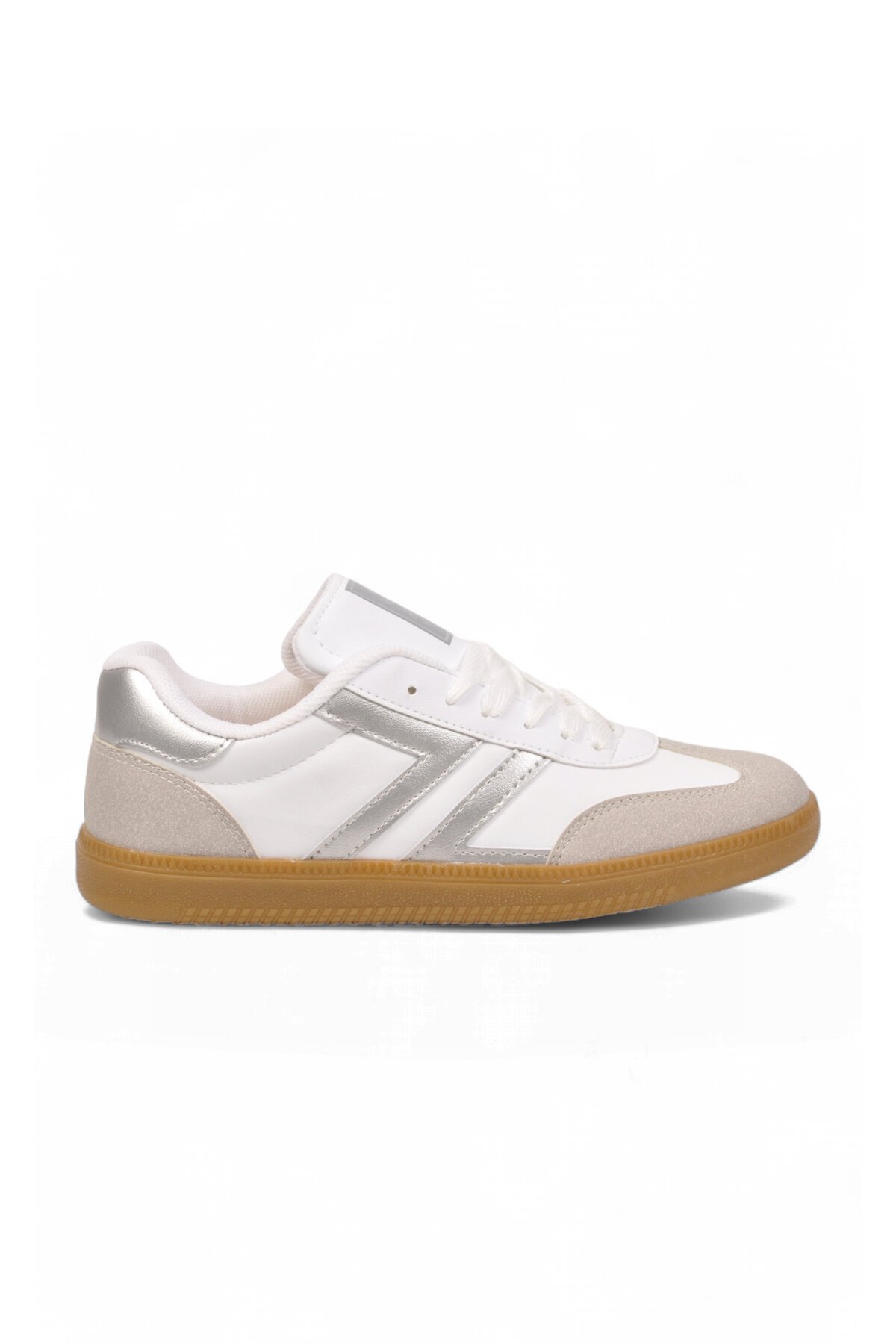 Bağcıklı Şık Rahat Hafif Beyaz-Gümüş Unisex Yürüyüş ve Spor Ayakkabı Sneaker 234750