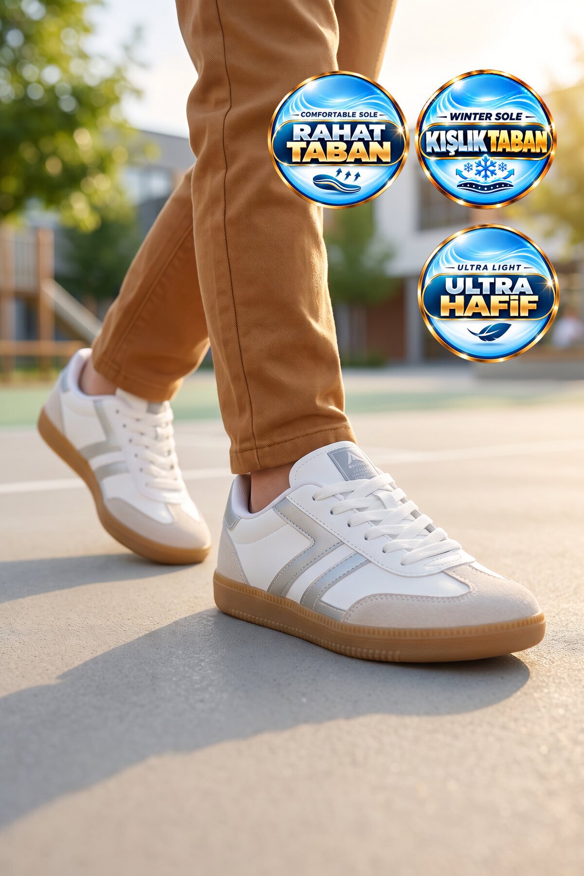 Bağcıklı Şık Rahat Hafif Beyaz-Gümüş Unisex Yürüyüş ve Spor Ayakkabı Sneaker 234750