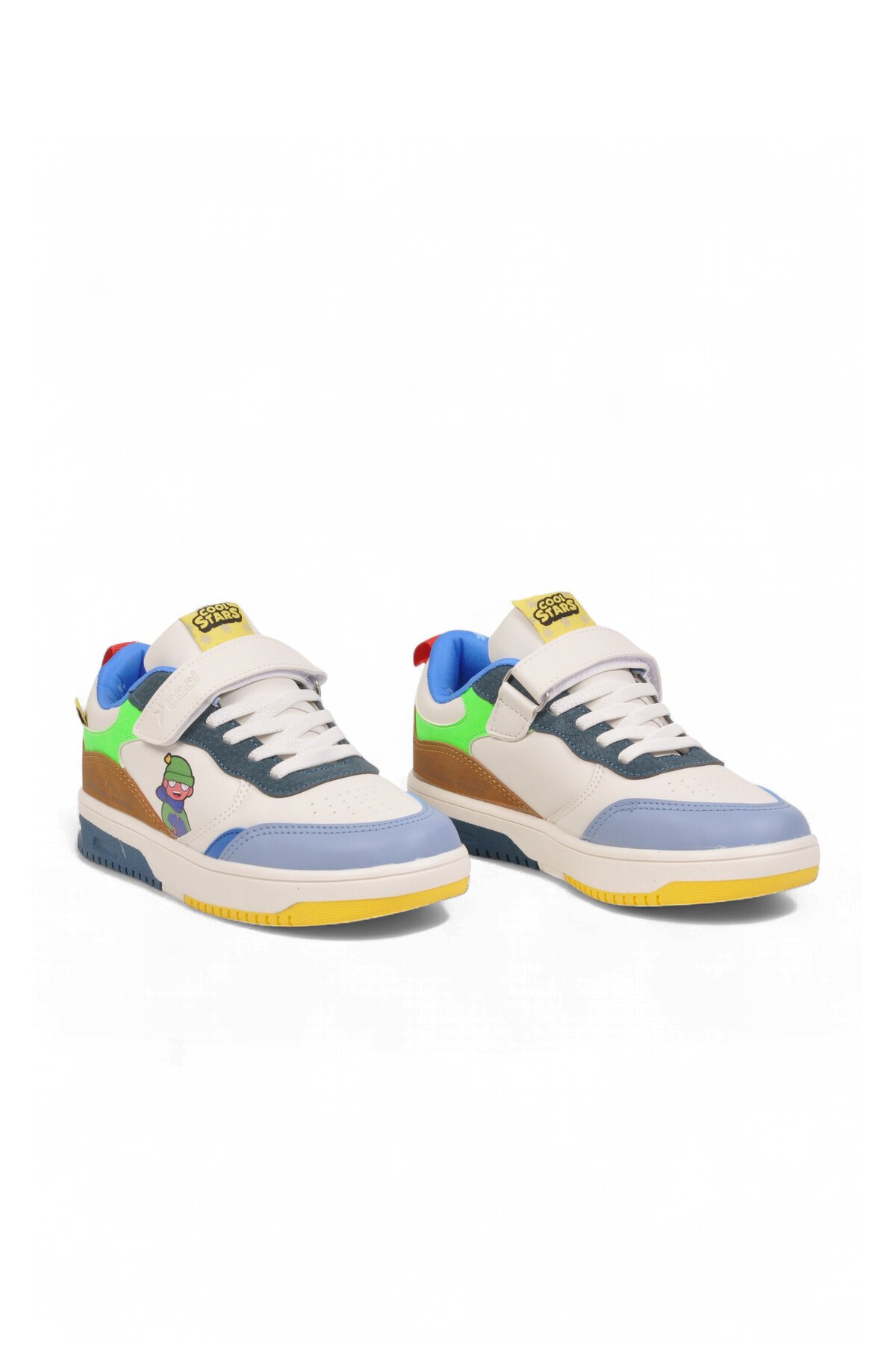 Beyaz-Kahve Erkek Çocuk Yürüyüş ve Spor Ayakkabı Cırt Bantlı Kalın Rahat Taban Sneaker Star 26K