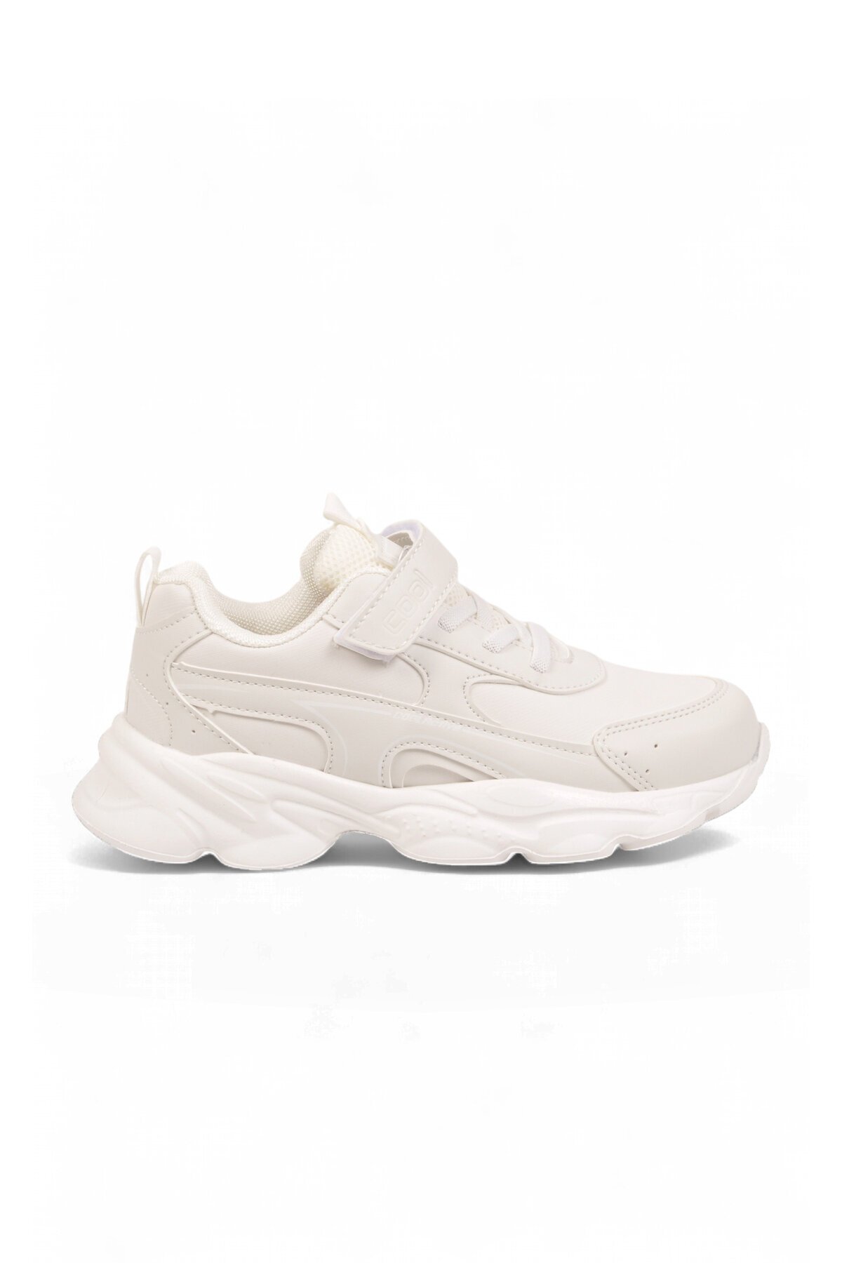 Beyaz Unisex Çocuk Yürüyüş ve Spor Ayakkabı Cırtt Bantlı Kalın Taban Sneaker Kornos