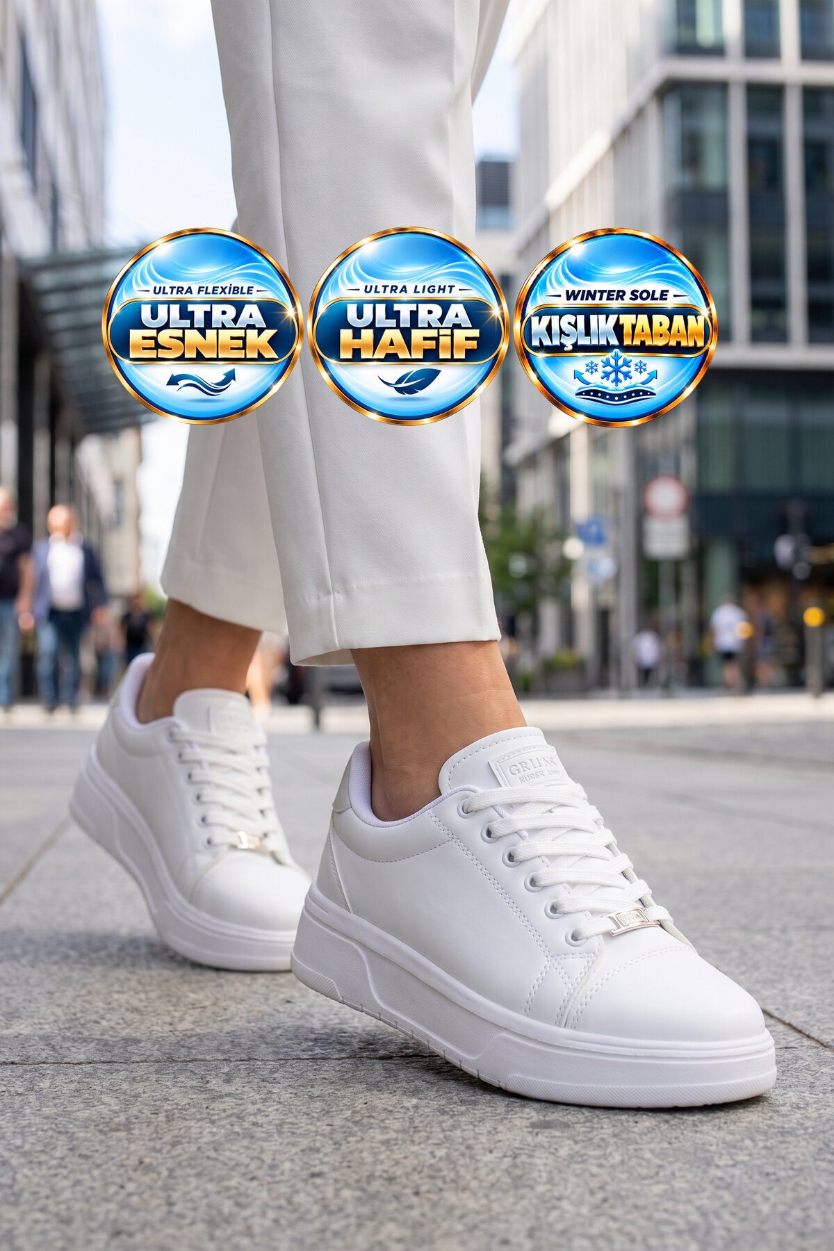 Beyaz Kadın Casual Ayakkabı Bağcıklı Kalın Rahat Tabanlı Şık Sneaker Code 419