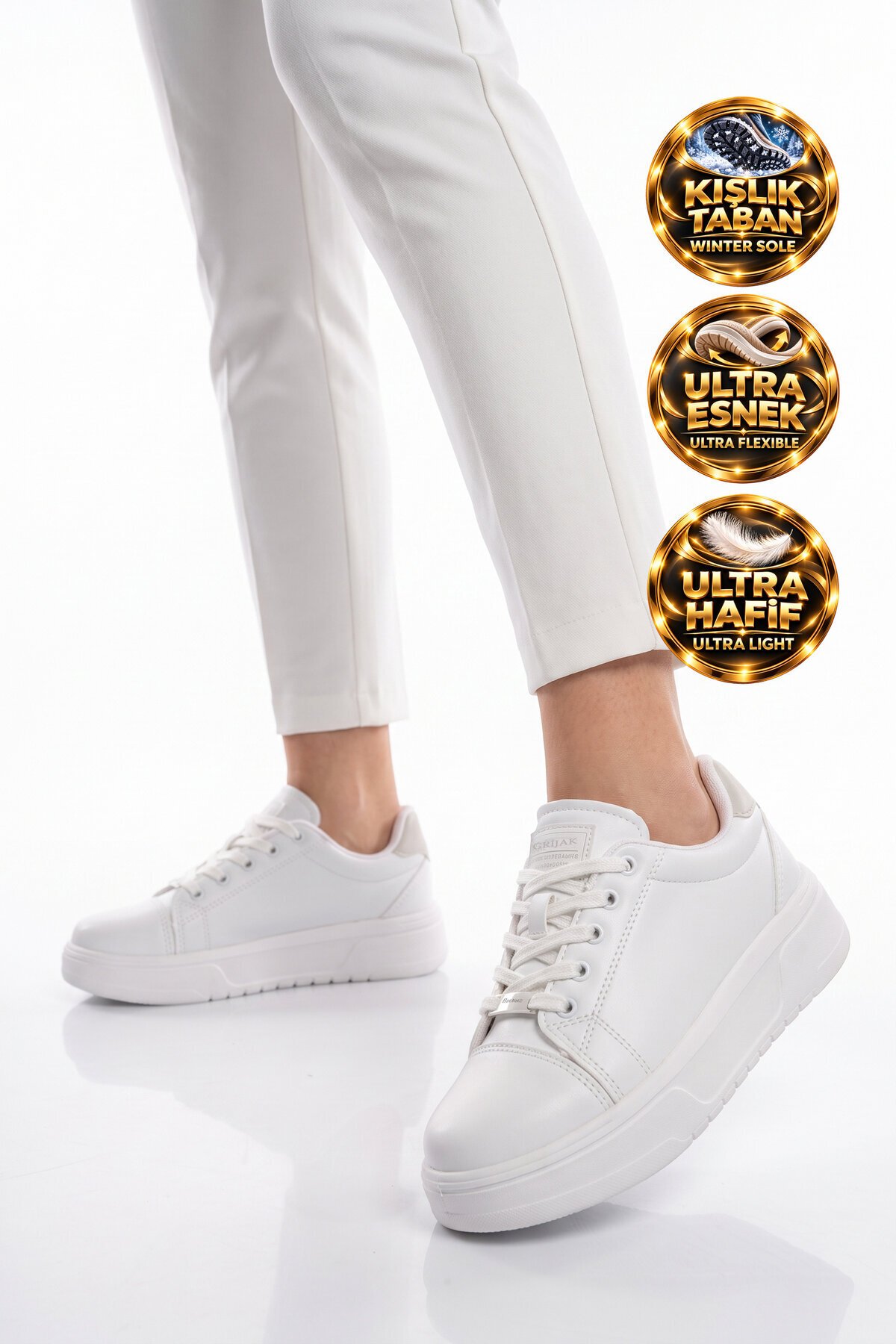 Beyaz Kadın Casual Ayakkabı Bağcıklı Kalın Rahat Tabanlı Şık Sneaker Code 419