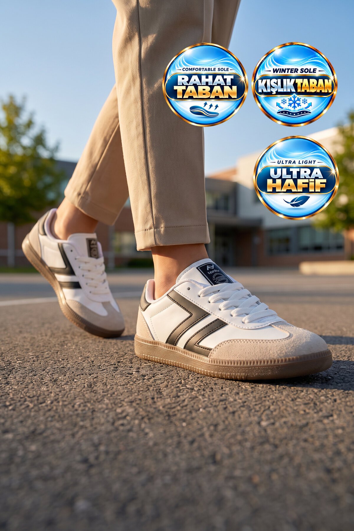 Bağcıklı Şık Rahat Hafif Beyaz-Siyah Unisex Yürüyüş ve Spor Ayakkabı Sneaker 234750