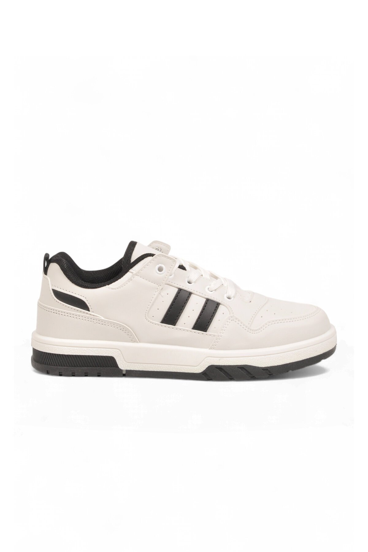 Unisex Beyaz-Siyah Bağcıklı Sneaker Kalın Tabanlı Yürüyüş ve Spor Ayakkabı Foor