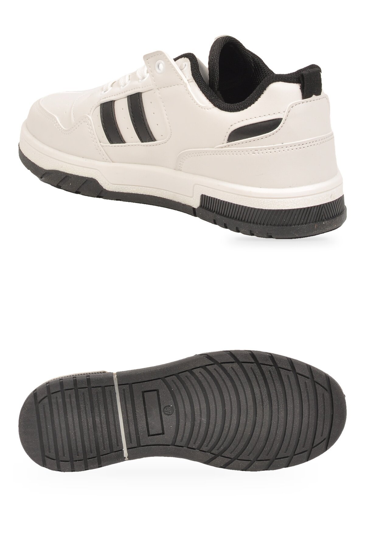 Unisex Beyaz-Siyah Bağcıklı Sneaker Kalın Tabanlı Yürüyüş ve Spor Ayakkabı Foor