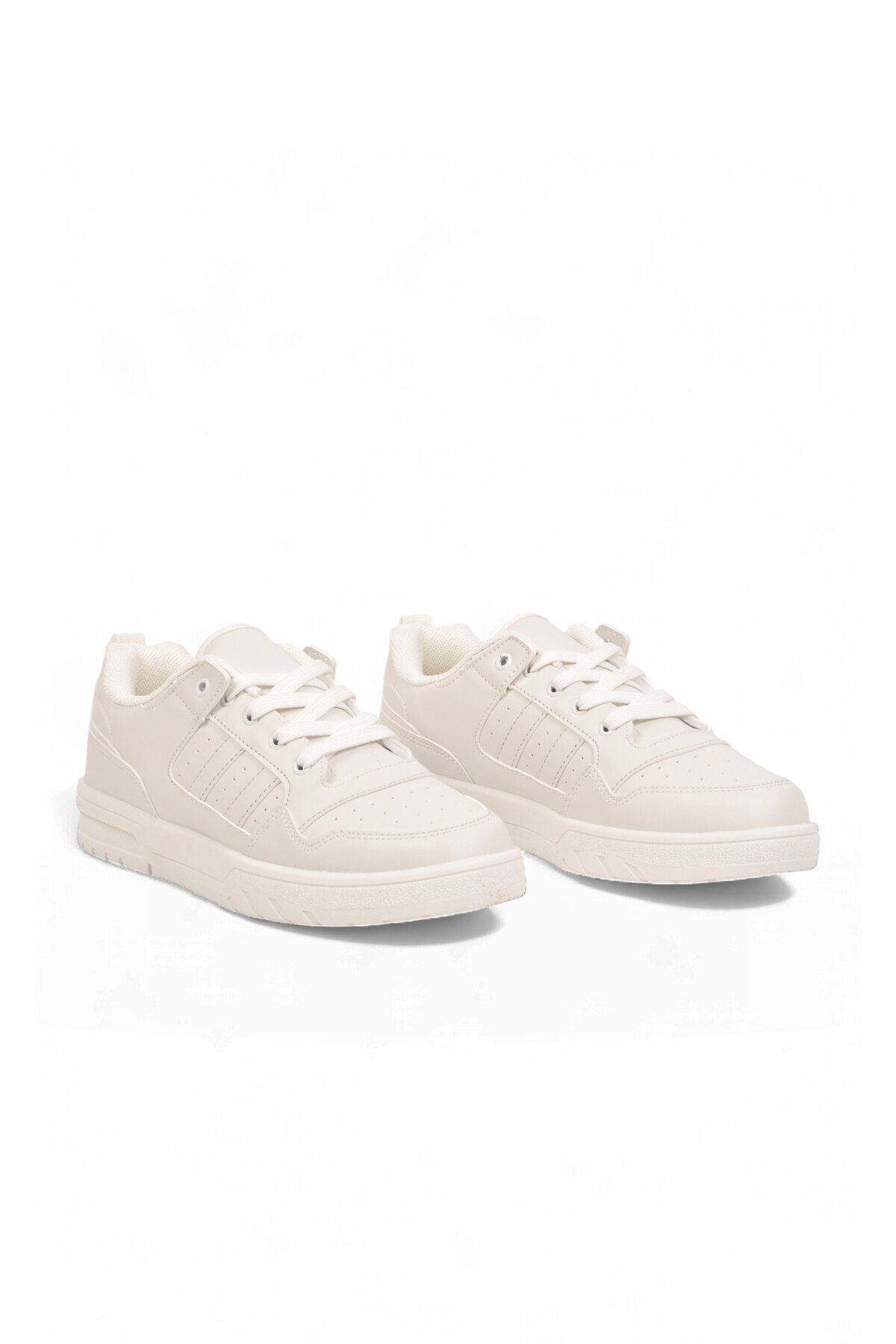 Unisex Beyaz Bağcıklı Sneaker Kalın Tabanlı Yürüyüş ve Spor Ayakkabı Foor