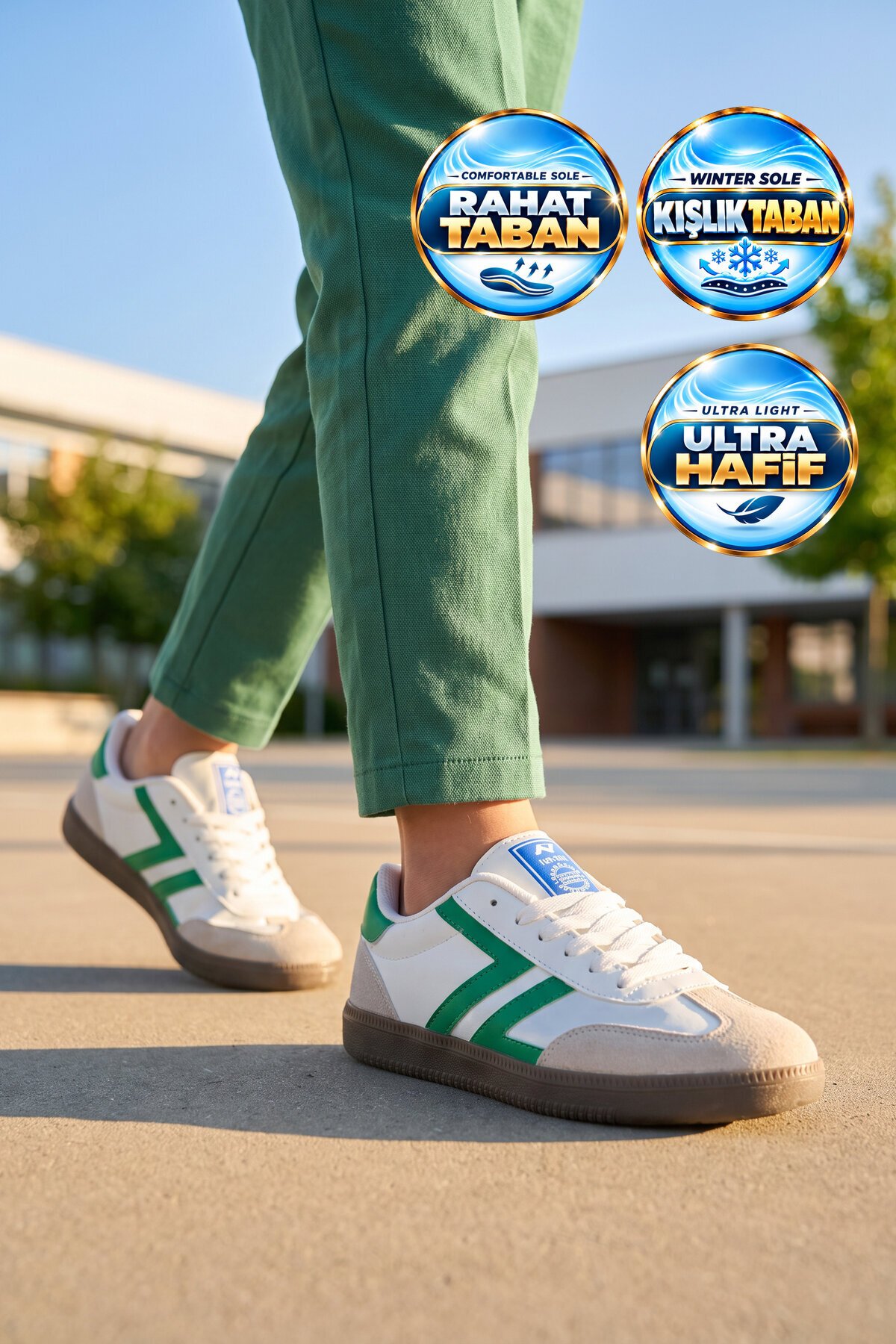 Bağcıklı Şık Rahat Hafif Beyaz-Yeşil Unisex Yürüyüş ve Spor Ayakkabı Sneaker 234750