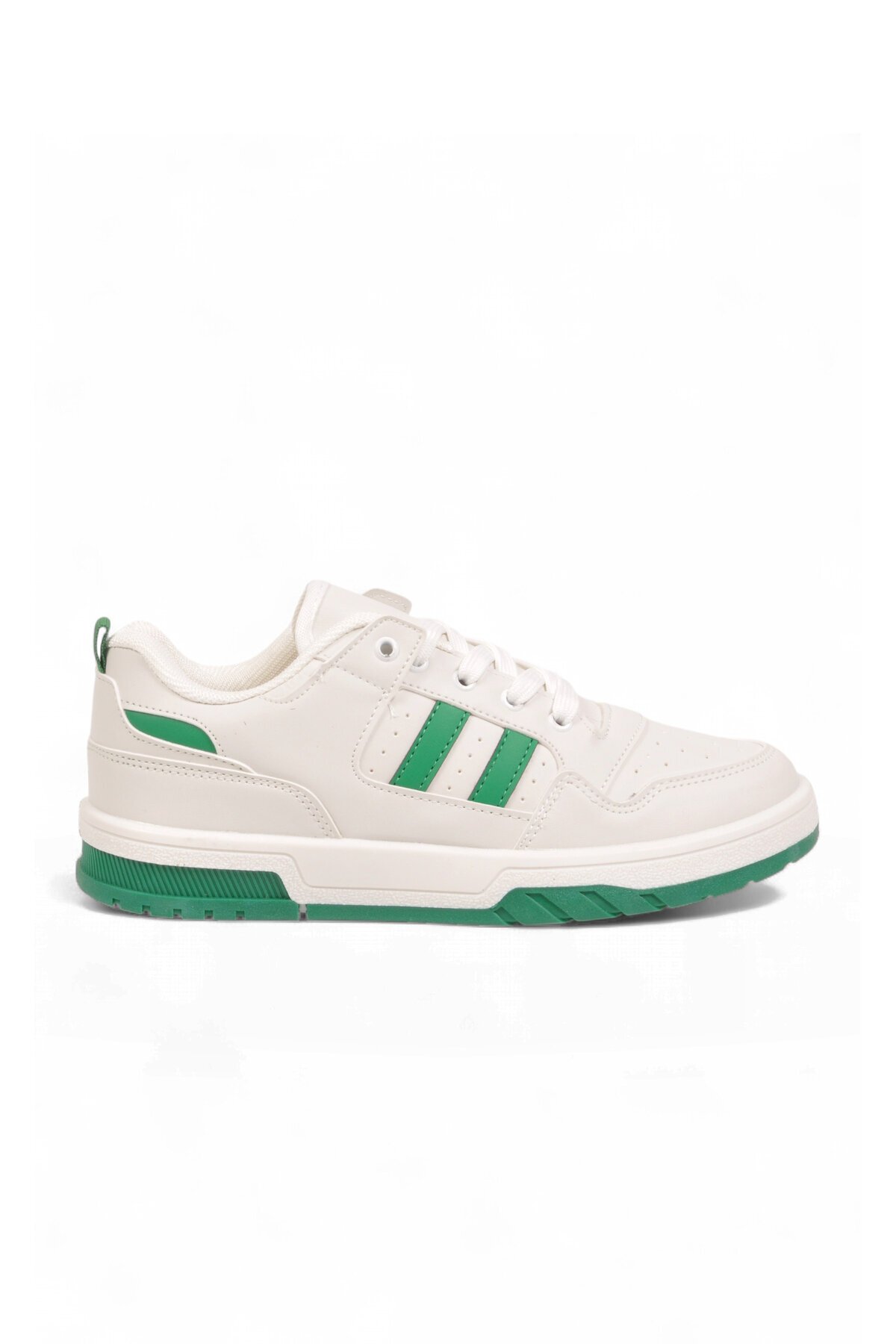 Unisex Beyaz-Yeşil Bağcıklı Sneaker Kalın Tabanlı Yürüyüş ve Spor Ayakkabı Foor