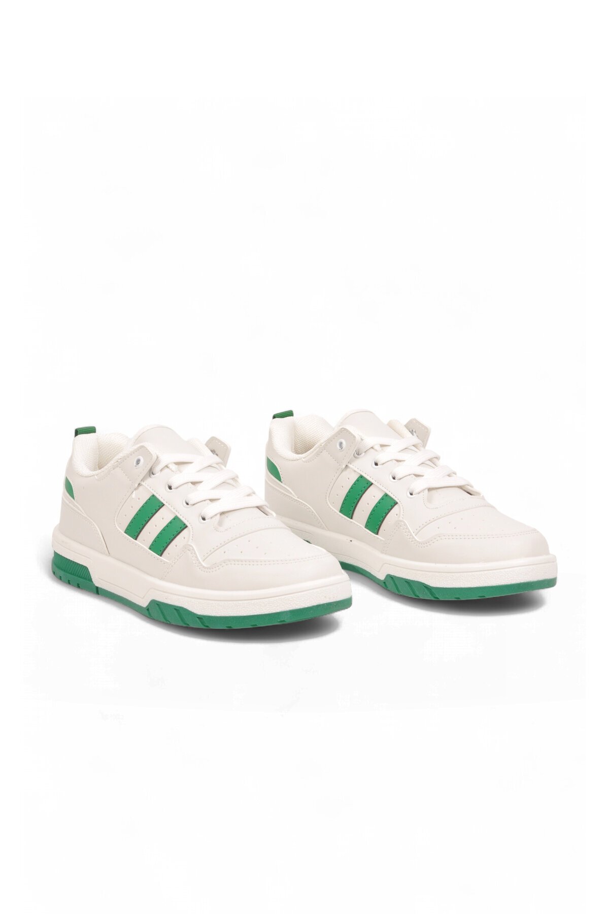 Unisex Beyaz-Yeşil Bağcıklı Sneaker Kalın Tabanlı Yürüyüş ve Spor Ayakkabı Foor
