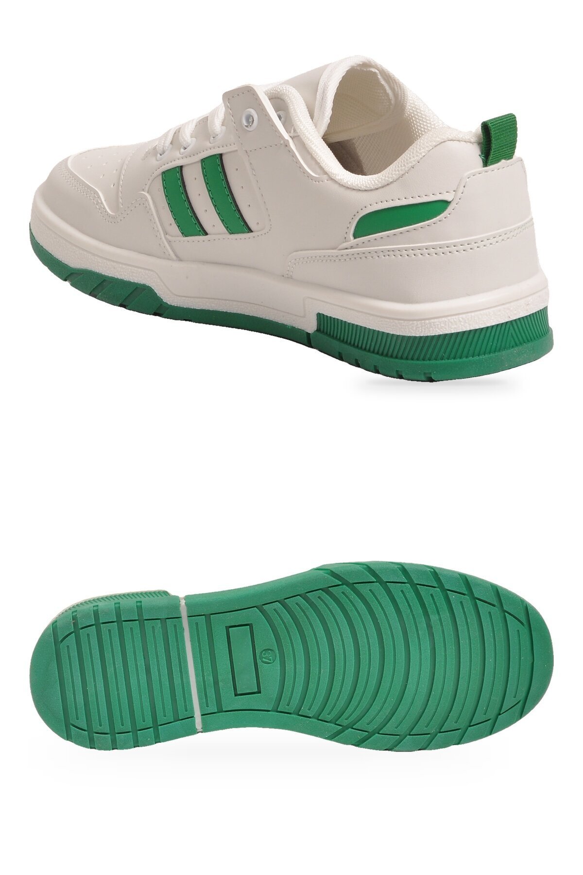 Unisex Beyaz-Yeşil Bağcıklı Sneaker Kalın Tabanlı Yürüyüş ve Spor Ayakkabı Foor