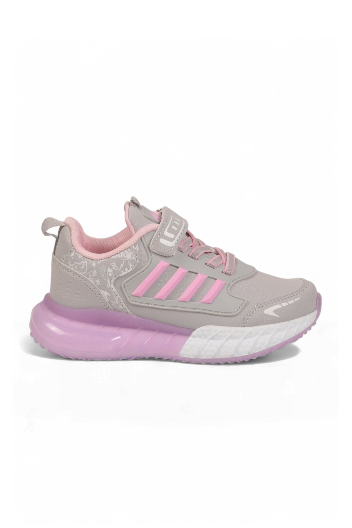 Buz-Pembe Kız Çocuk Spor Ayakkabı Cırt Bantlı Kalın Tabanlı Sneaker 748 Cilt