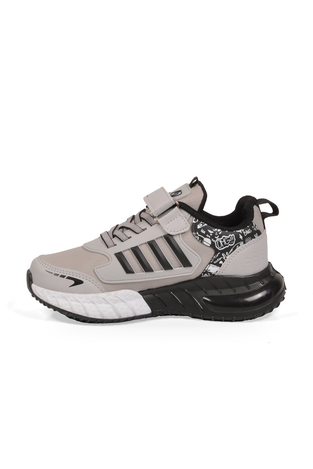 Buz-Siyah Erkek Çocuk Spor Ayakkabı Cırt Bantlı Kalın Tabanlı Sneaker 748 Cilt