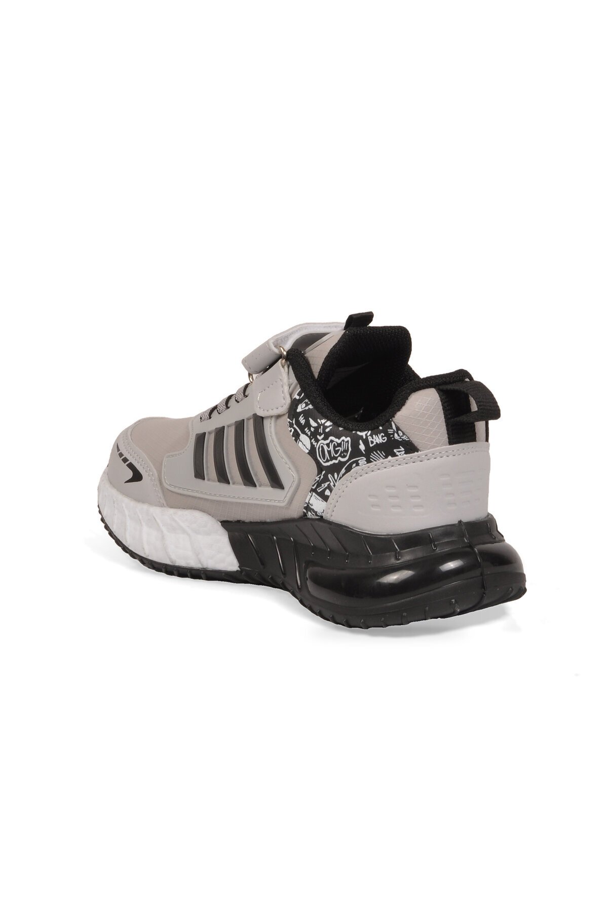 Buz-Siyah Erkek Çocuk Spor Ayakkabı Cırt Bantlı Kalın Tabanlı Sneaker 748 Cilt