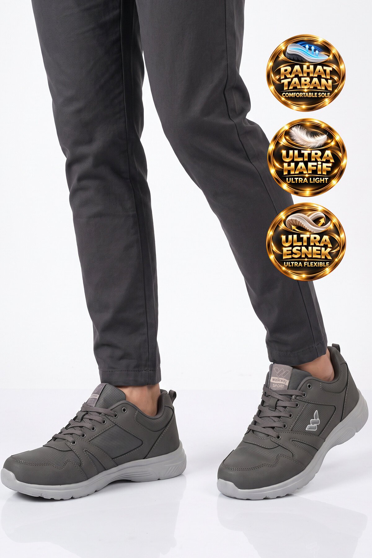 Erkek Füme Bağcıklı Hafif Esnek Yürüyüş ve Spor Ayakkabı Sneaker Core 020