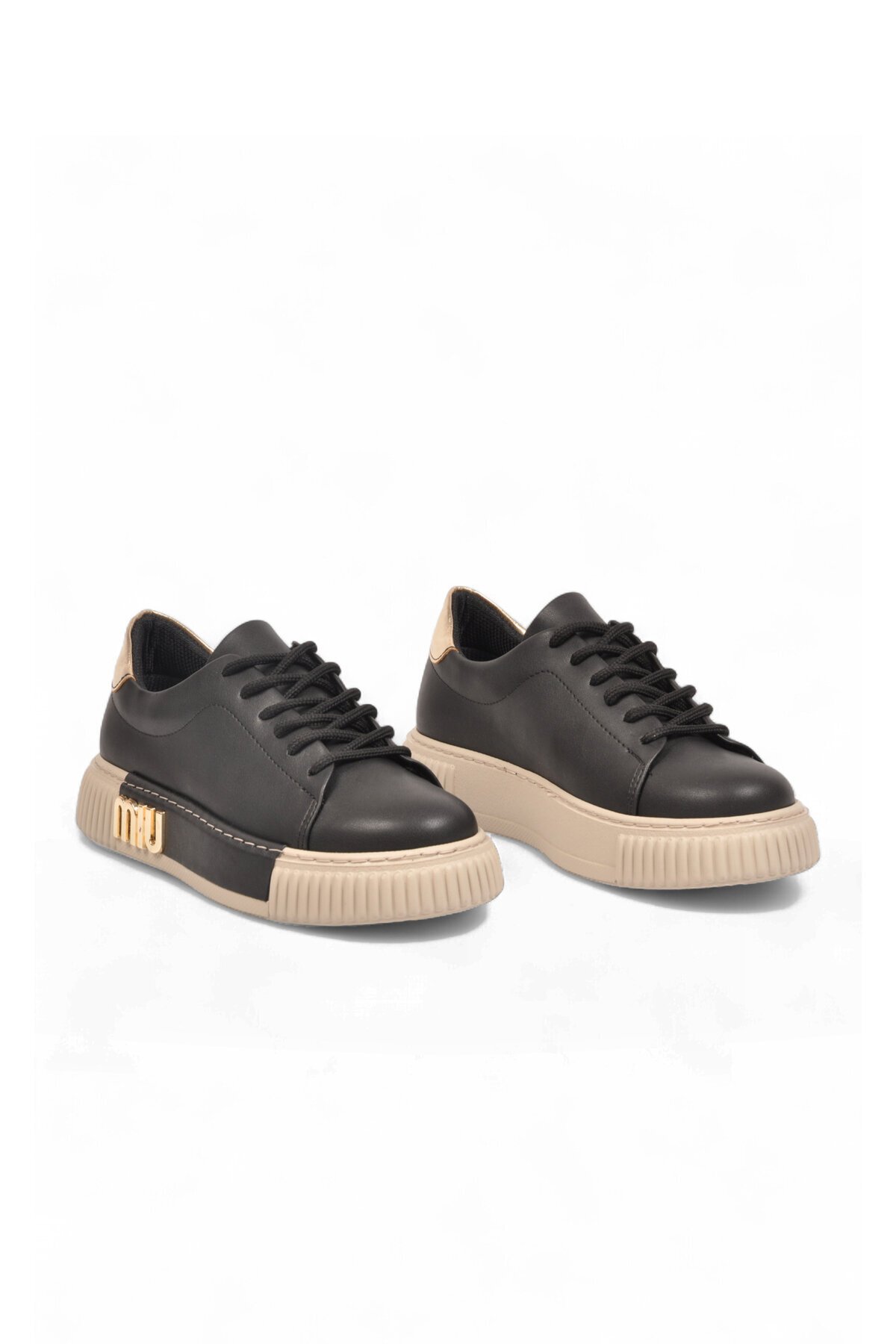Kadın Siyah Bağcıklı Kalın Tabanlı Şık Rahat Sneaker Günlük Casual Yürüyüş Ayakkabı 261261