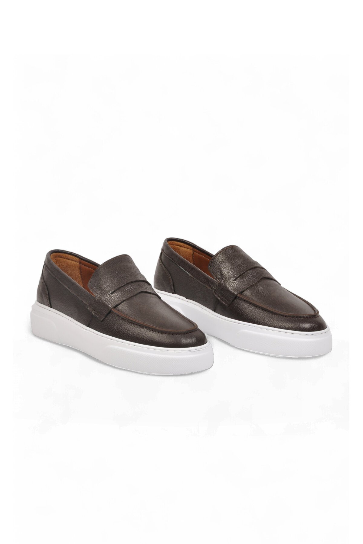 Erkek Kahve-Beyaz Hakiki Deri Casual Loafer Ayakkabı 272305