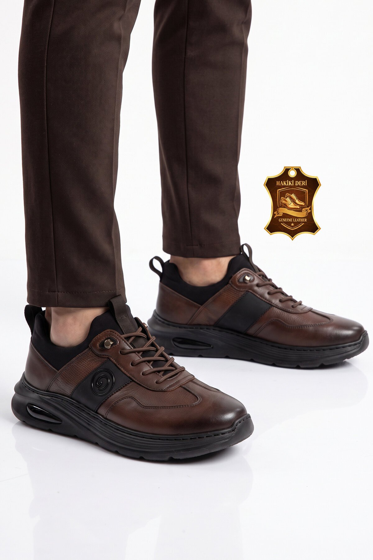 Kahve Hakiki Deri Erkek Casual Ayakkabı Şık Rahat Tabanlı Bağcıklı Sneaker 26K540-3