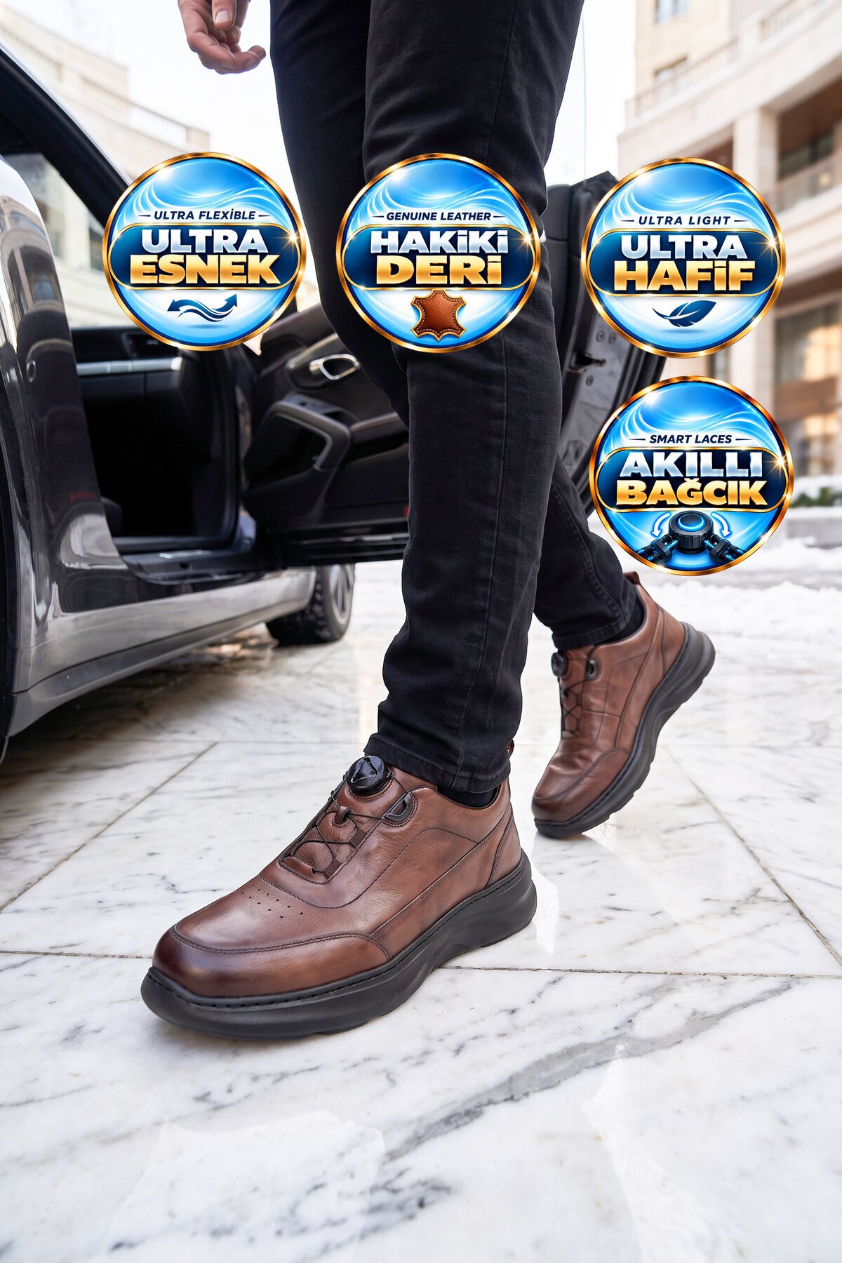 Kahve Hakiki Deri Erkek Casual Ayakkabı Şık Rahat Akıllı Bağcıklı Sneaker 26K541-1