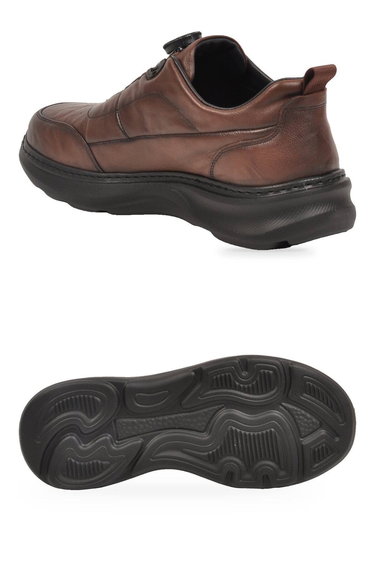Kahve Hakiki Deri Erkek Casual Ayakkabı Şık Rahat Akıllı Bağcıklı Sneaker 26K541-1