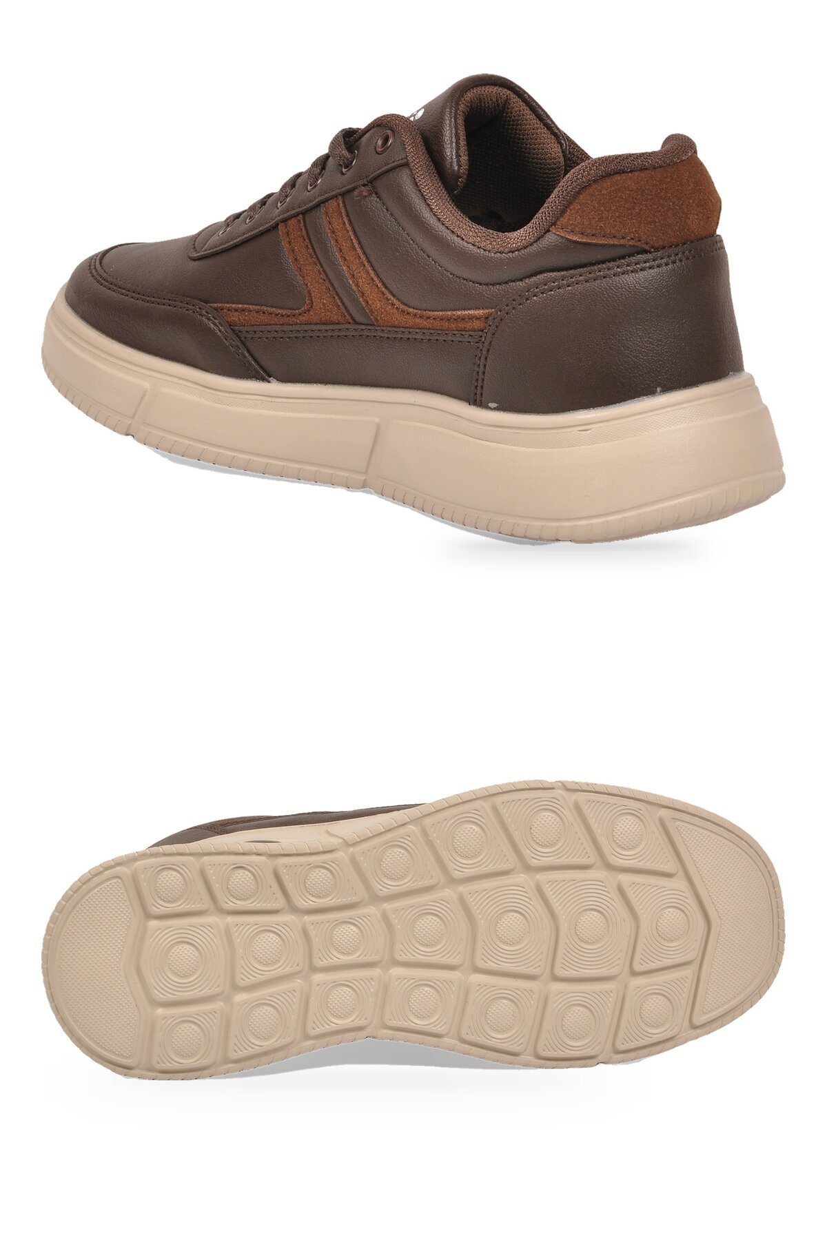 Erkek Kahve Casual Ayakkabı Bağcıklı Cilt Hafif Esnek Yürüyüş Ayakkabı Sneaker 128 Cilt