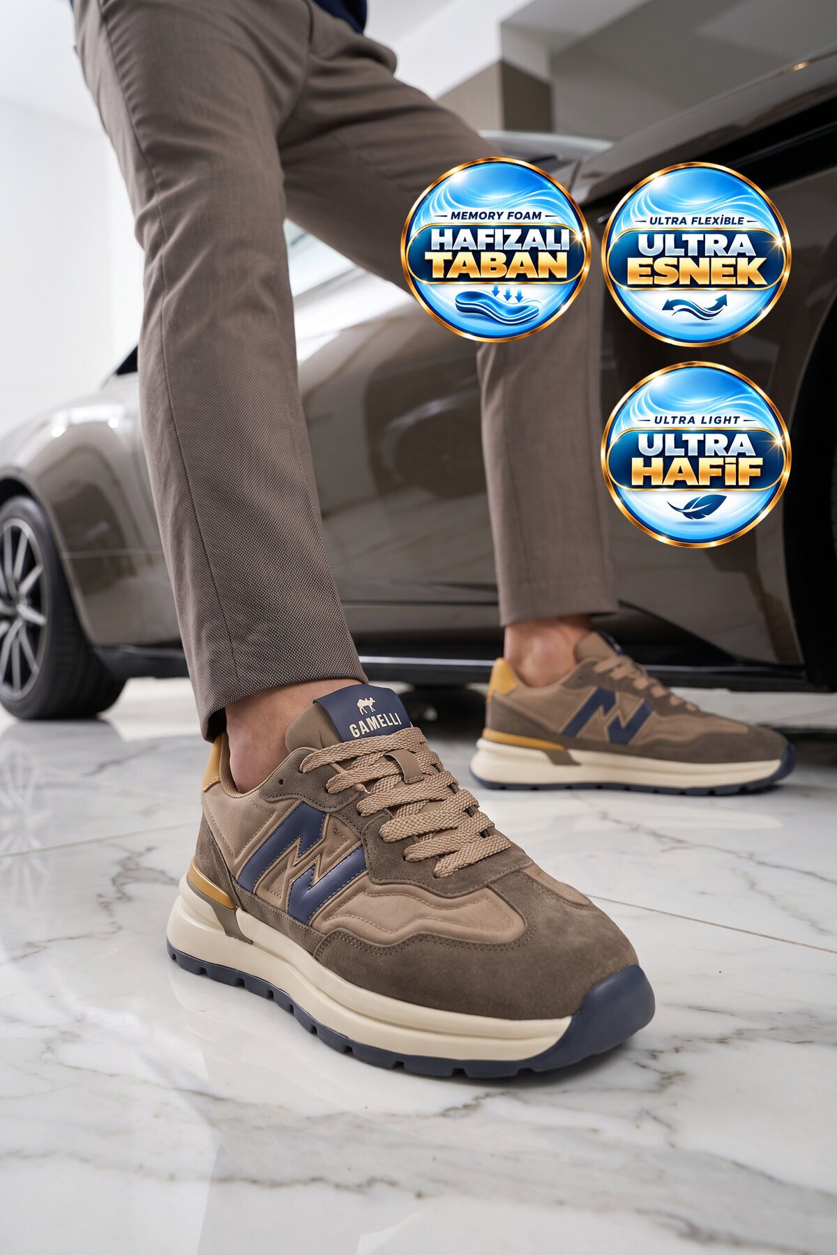 Kahve Erkek Casual Yürüyüş Ayakkabı Bağcıklı Hafızalı Taban Şık Rahat Sneaker Draw