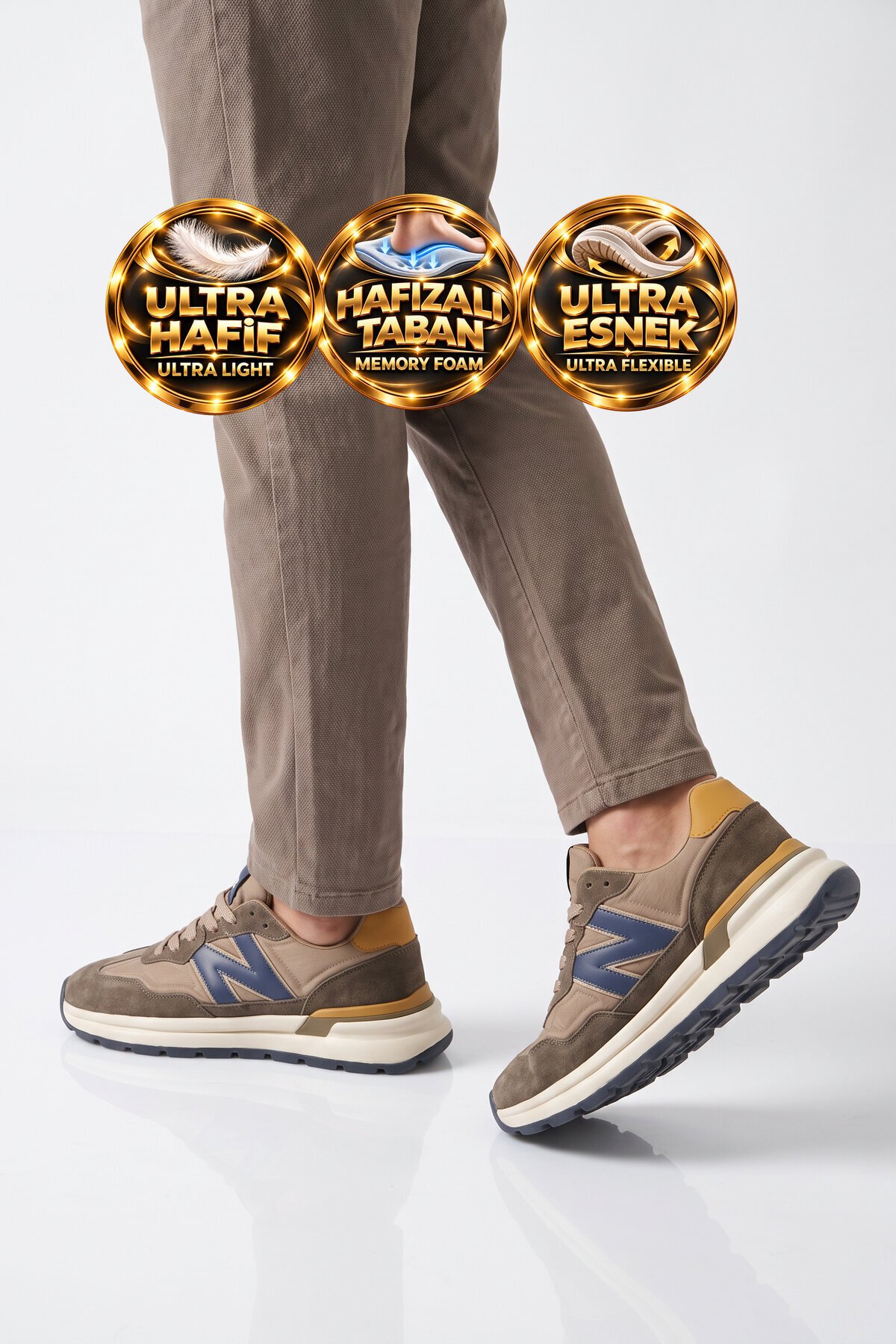 Kahve Erkek Casual Yürüyüş Ayakkabı Bağcıklı Hafızalı Taban Şık Rahat Sneaker Draw