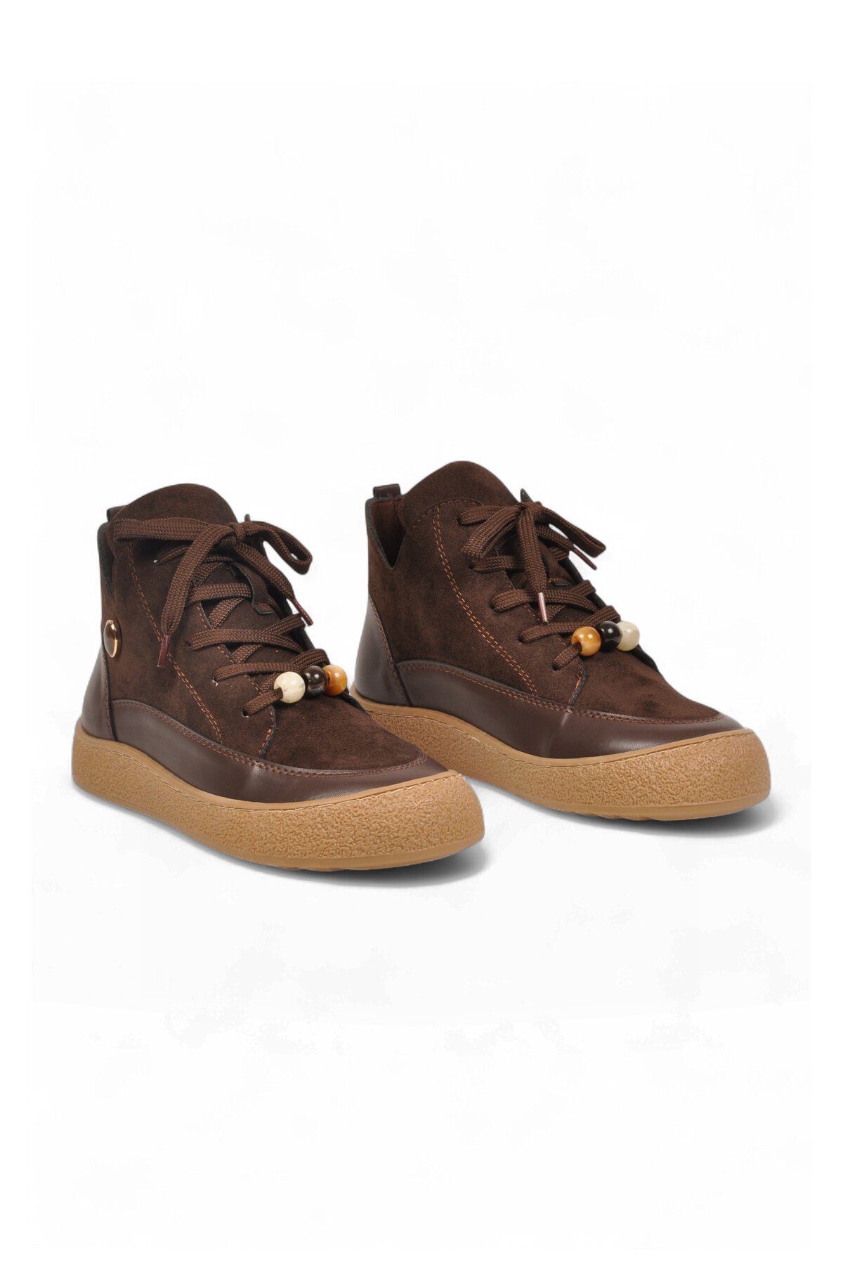 Kadın Kahve Aksesuar Bağcıklı Kadın Sneaker Bot 669267
