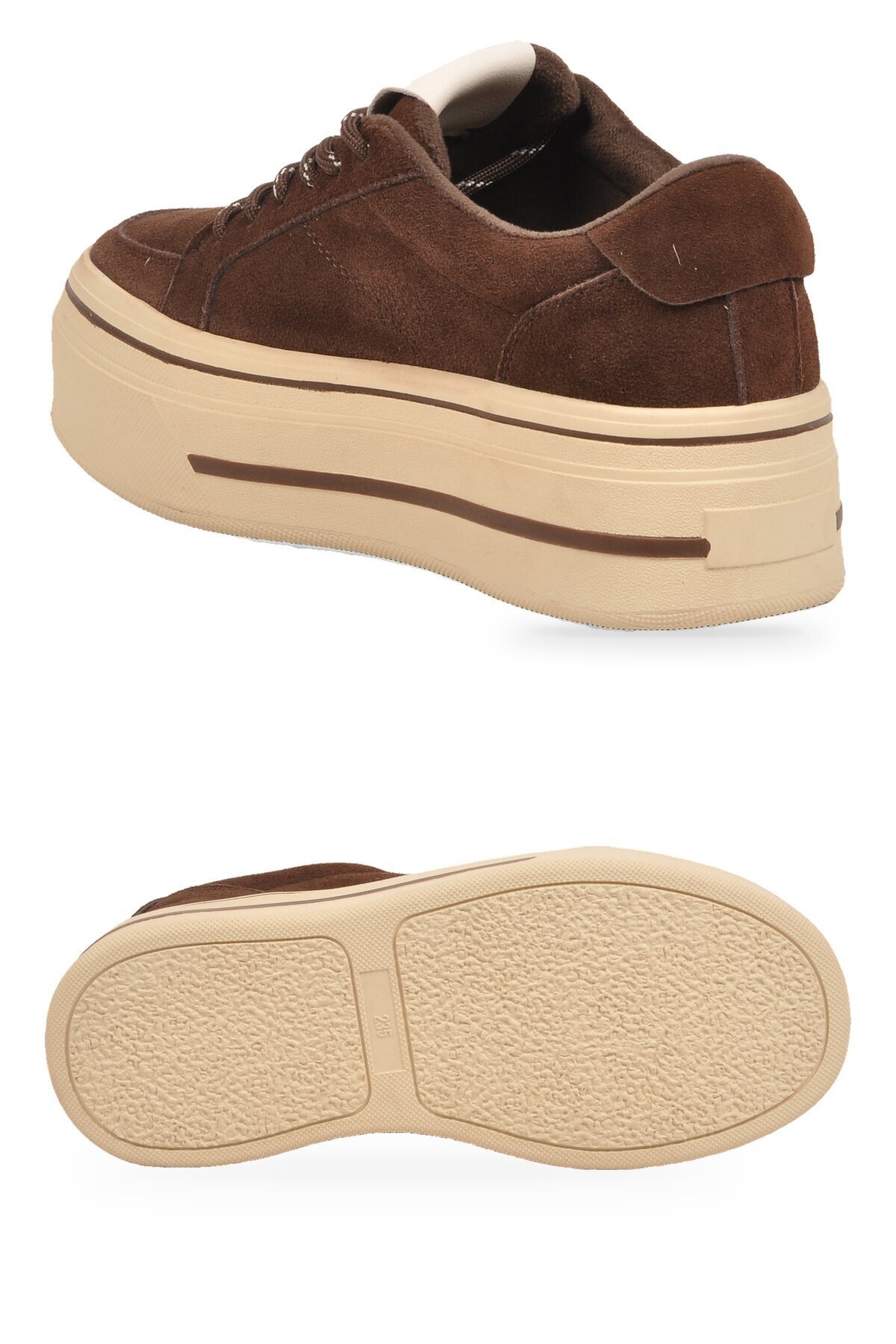 Kahve Hakiki Deri Kadın Casual Ayakkabı Kalın Tabanlı Aksesuar Bağcıklı Şık Rahat Sneaker 26K366-2