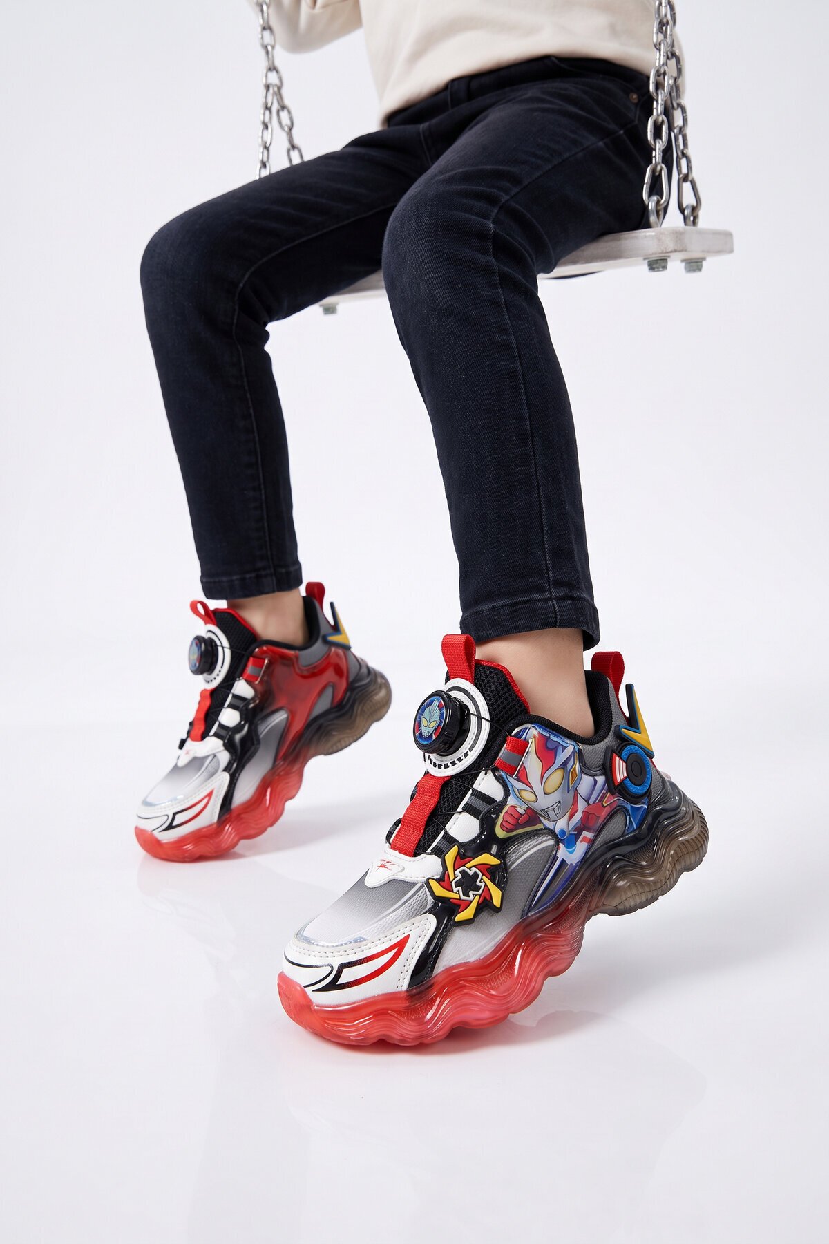 Akıllı Bağcıklı Desenli Kalın Tabanlı Kırmızı Unisex Çocuk Spor Ayakkabı Sneaker Kalen