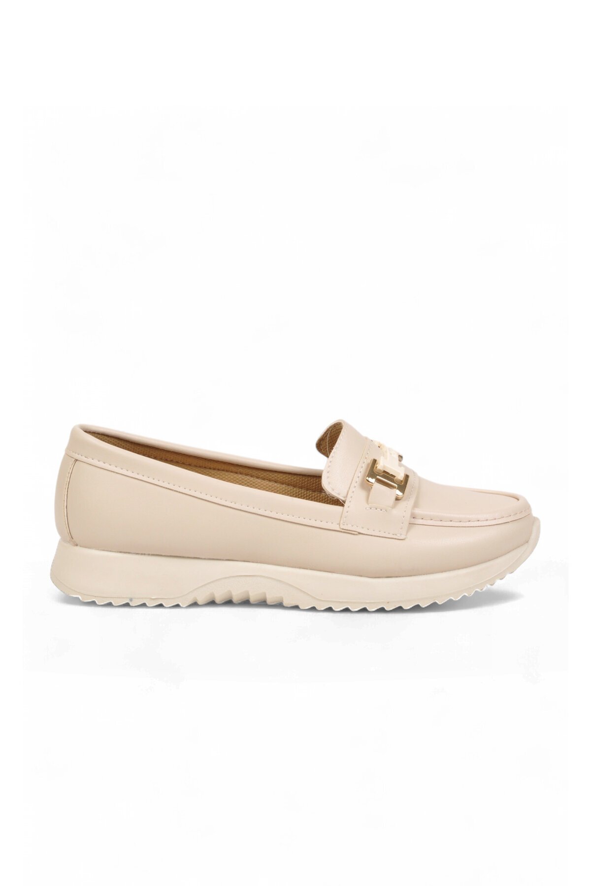 Toka Detaylı Kalın Tabanlı Şık Rahat Krem Kadın Casual Ayakkabı Loafer 067 26K