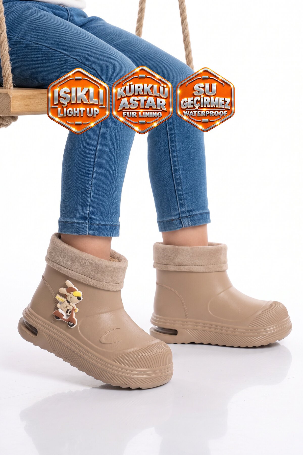 Kum Unisex Çocuk Bot İçi Kürklü Soğuğa Dirençli Işıklı Çocuk Çizme 525