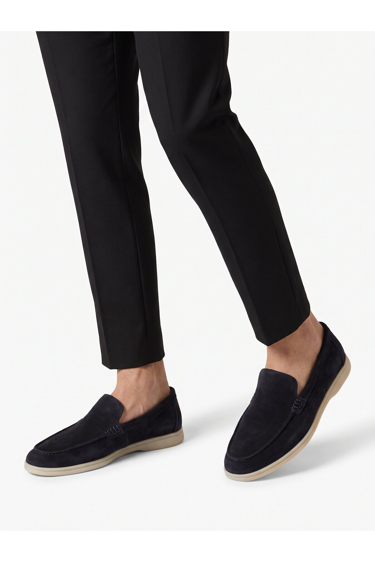 Hafif Rahat Şık Espadril Lacivert Hakiki Deri Erkek Casual Loafer Ayakkabı 6K020-217