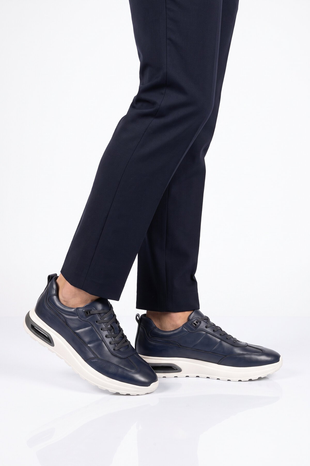 Bağcıklı Kalın Rahat Taban Sneaker Lacivert Hakiki Deri Erkek Casual Ayakkabı HZ1774-0337