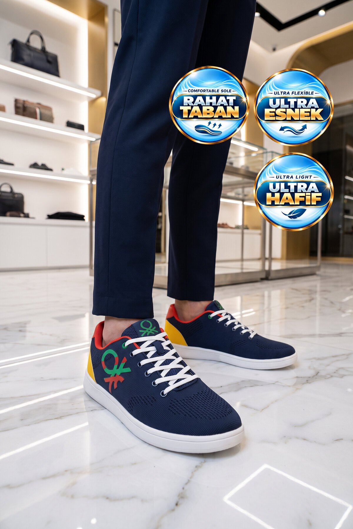 Lacivert Triko Erkek Yürüyüş ve Spor Ayakkabı Şık Rahat Erkek Sneaker BNI-10296