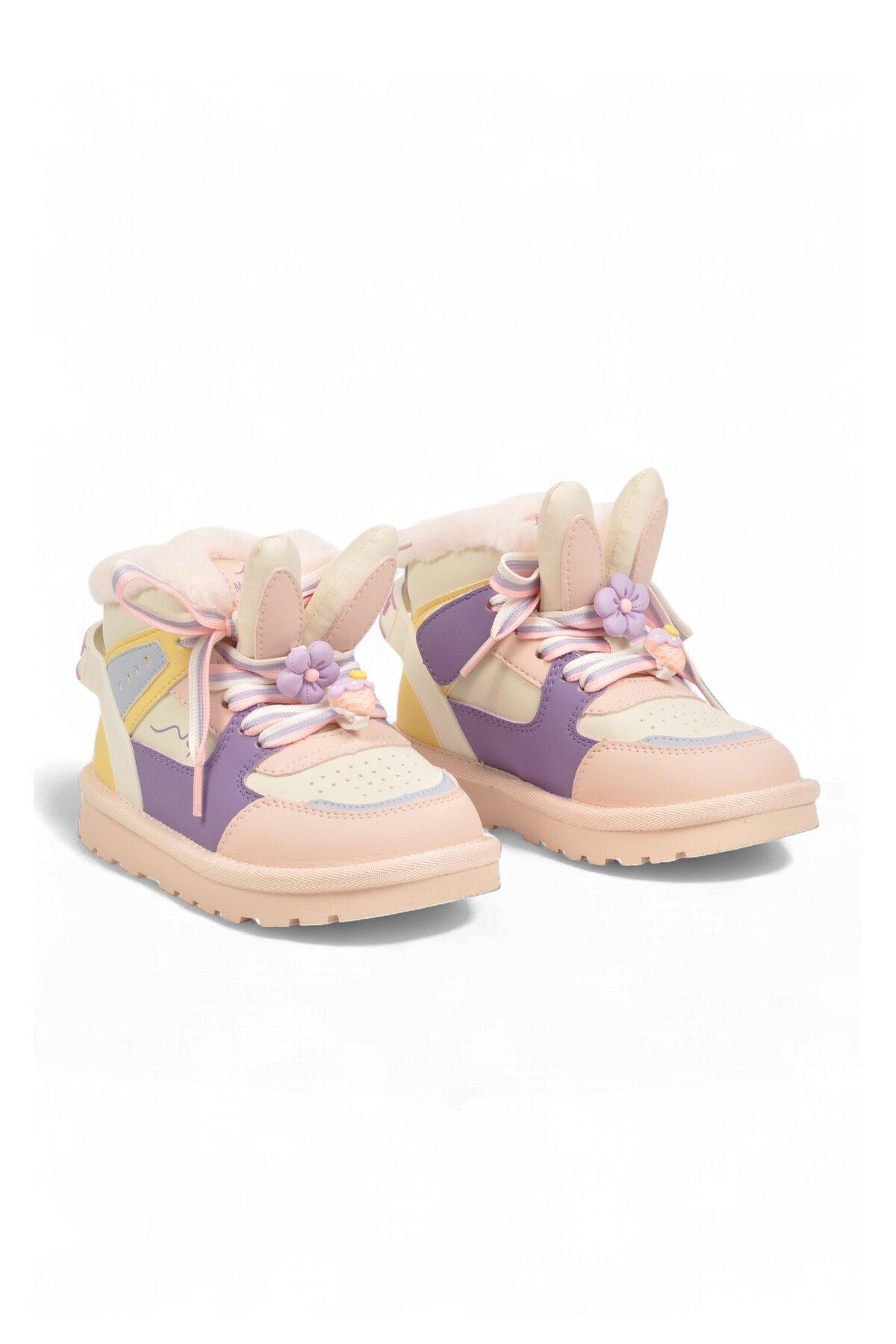 Kız Çocuk İçi Kürklü Sıcak Tutan Aksesuar Bağcıklı Pudra Sneaker Bot Rabbıt