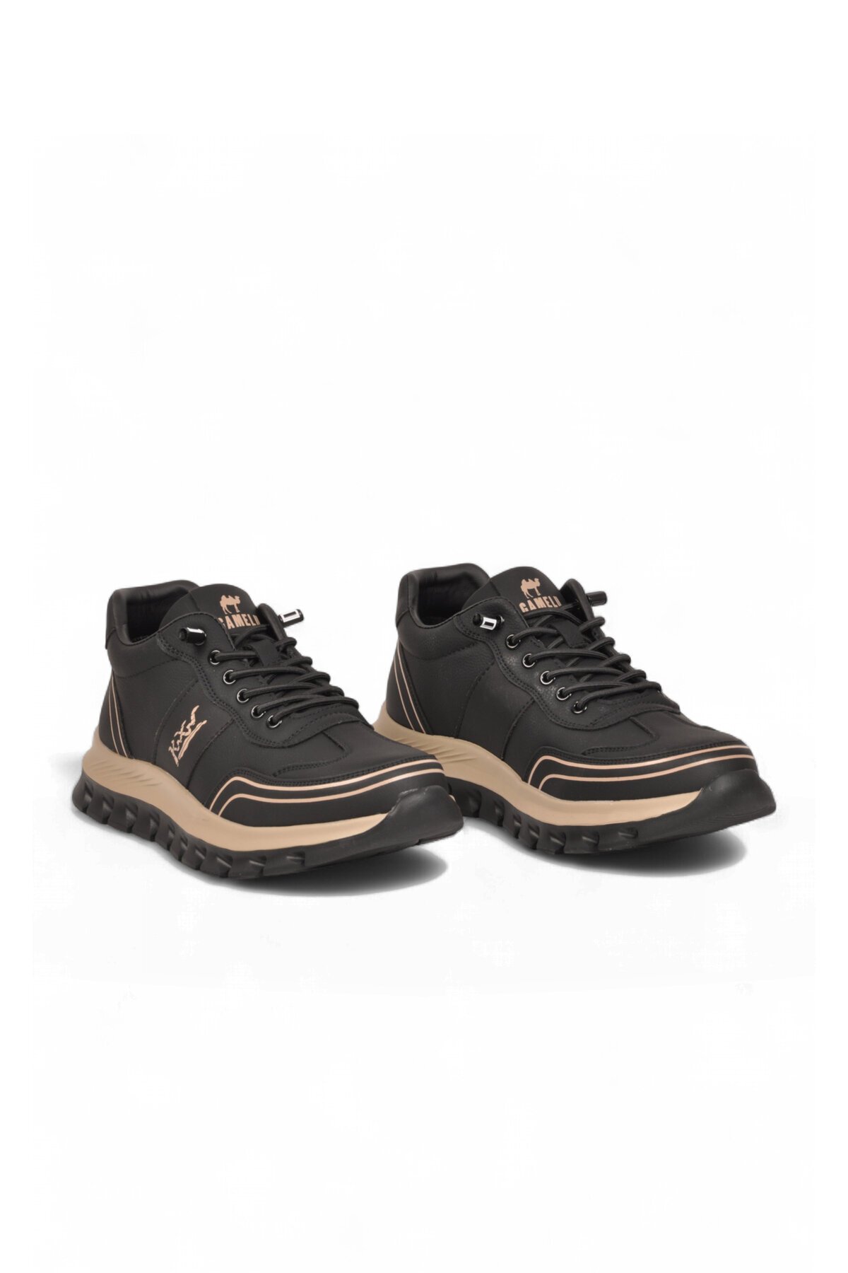 Rahat Memory Taban Sneaker Siyah Lastik Bağcıklı Erkek Casual Yürüyüş Ayakkabı Tough
