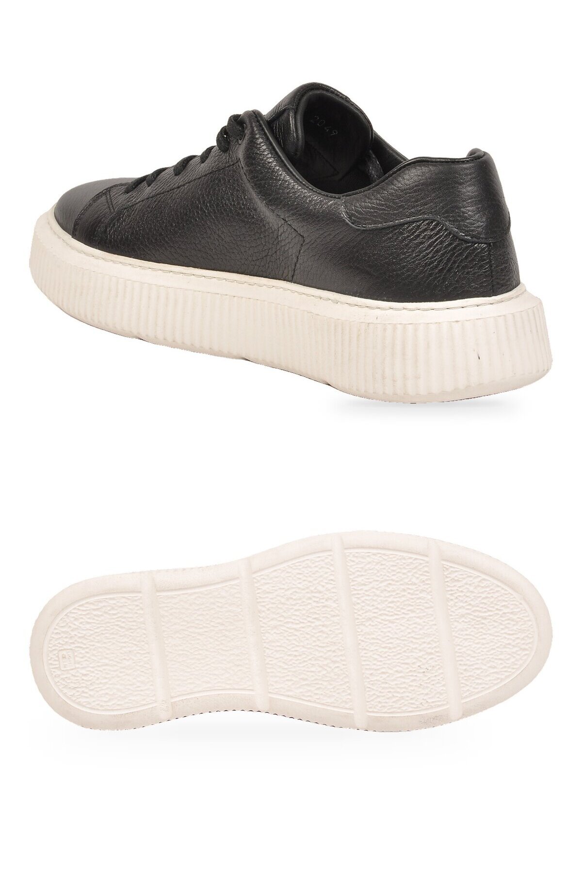 Bağcıklı Kalın Rahat Taban Sneaker Siyah-Beyaz Hakiki Deri Erkek Casual Ayakkabı HZ1458-2049
