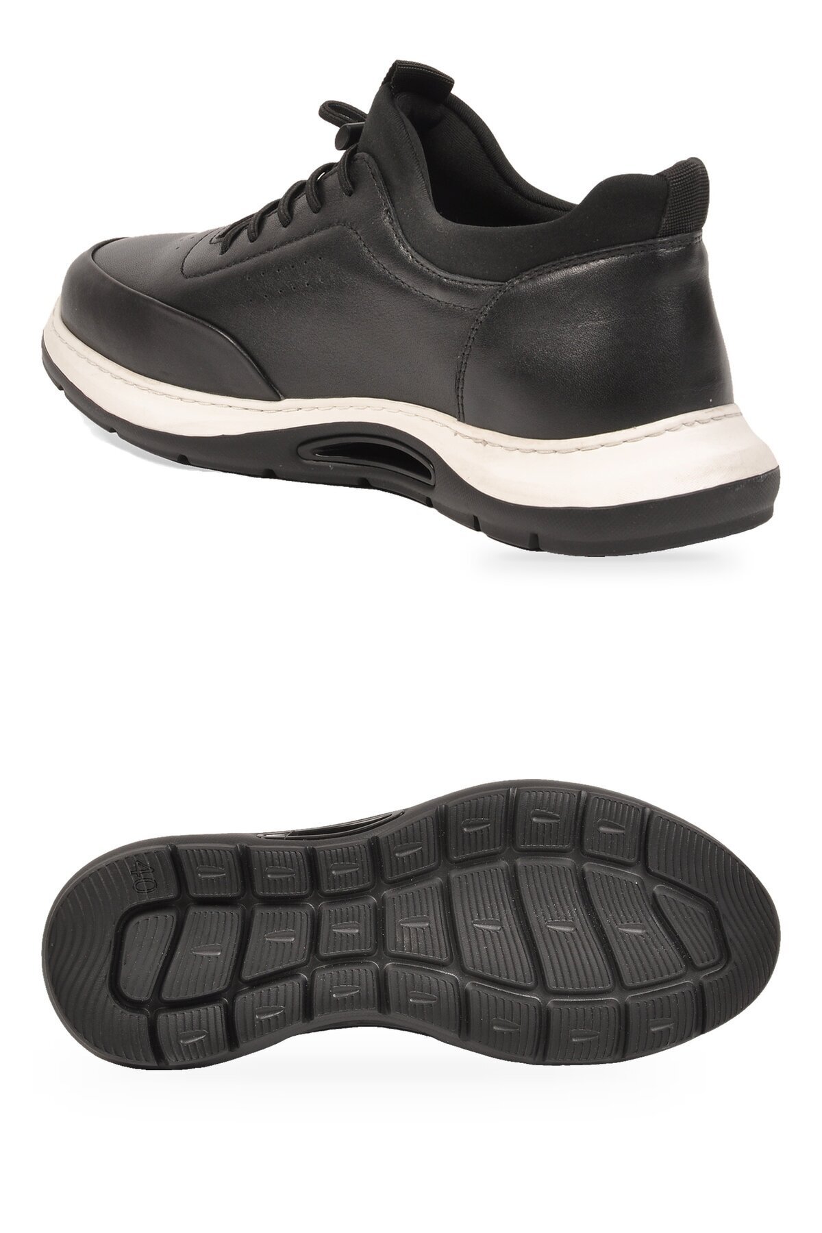 Lastik Bağcıklı Kauçuk Tabanlı Sneaker Şık Rahat Siyah-Beyaz Hakiki Deri Erkek Casual Ayakkabı HZ2844-8225