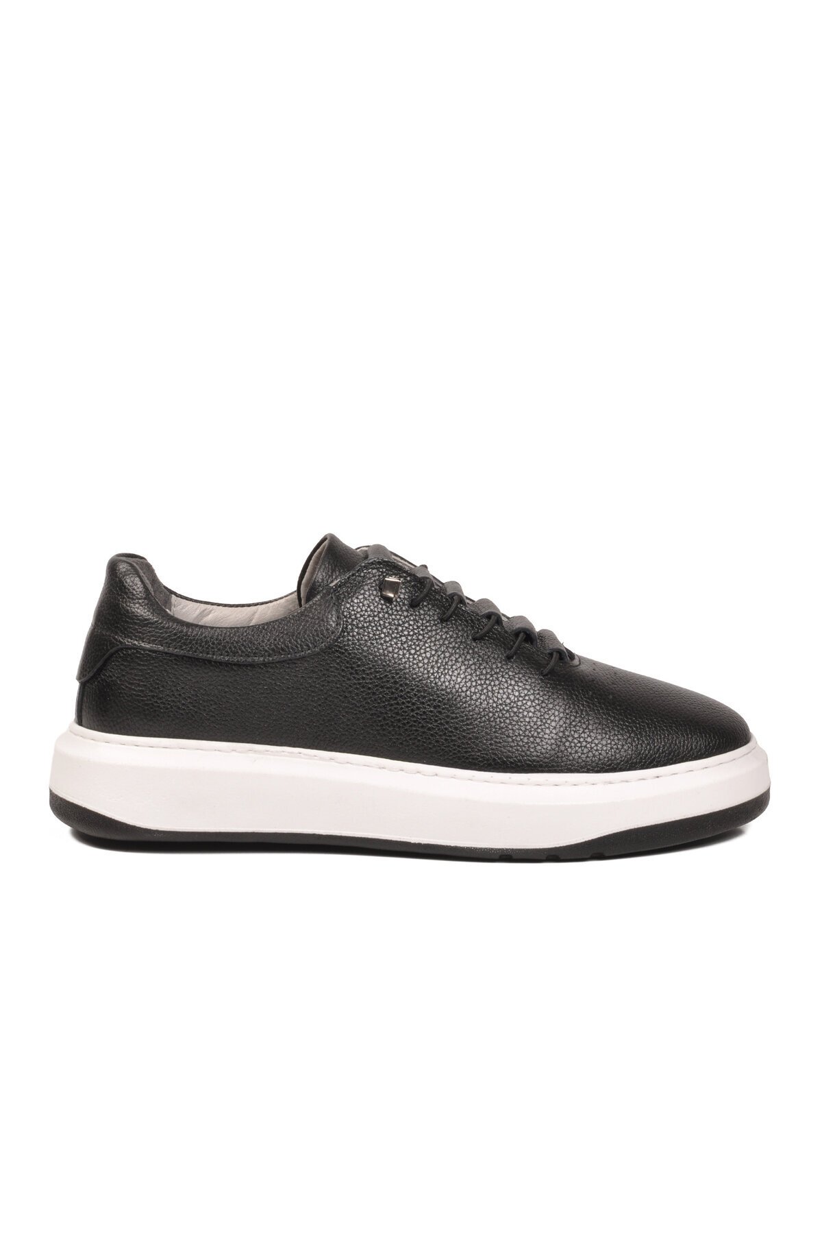 Siyah-Beyaz Hakiki Deri Erkek Sneaker Lastik Bağcıklı Kalın Rahat Taban Casual Ayakkabı 272304