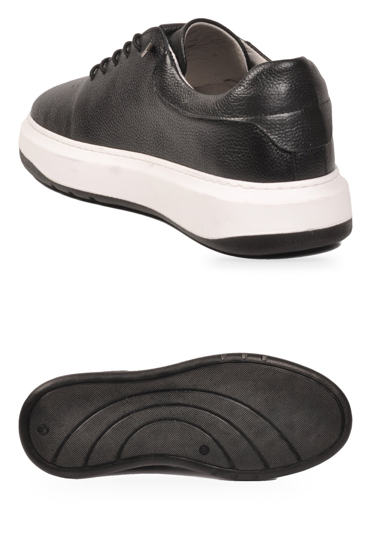 Siyah-Beyaz Hakiki Deri Erkek Sneaker Lastik Bağcıklı Kalın Rahat Taban Casual Ayakkabı 272304