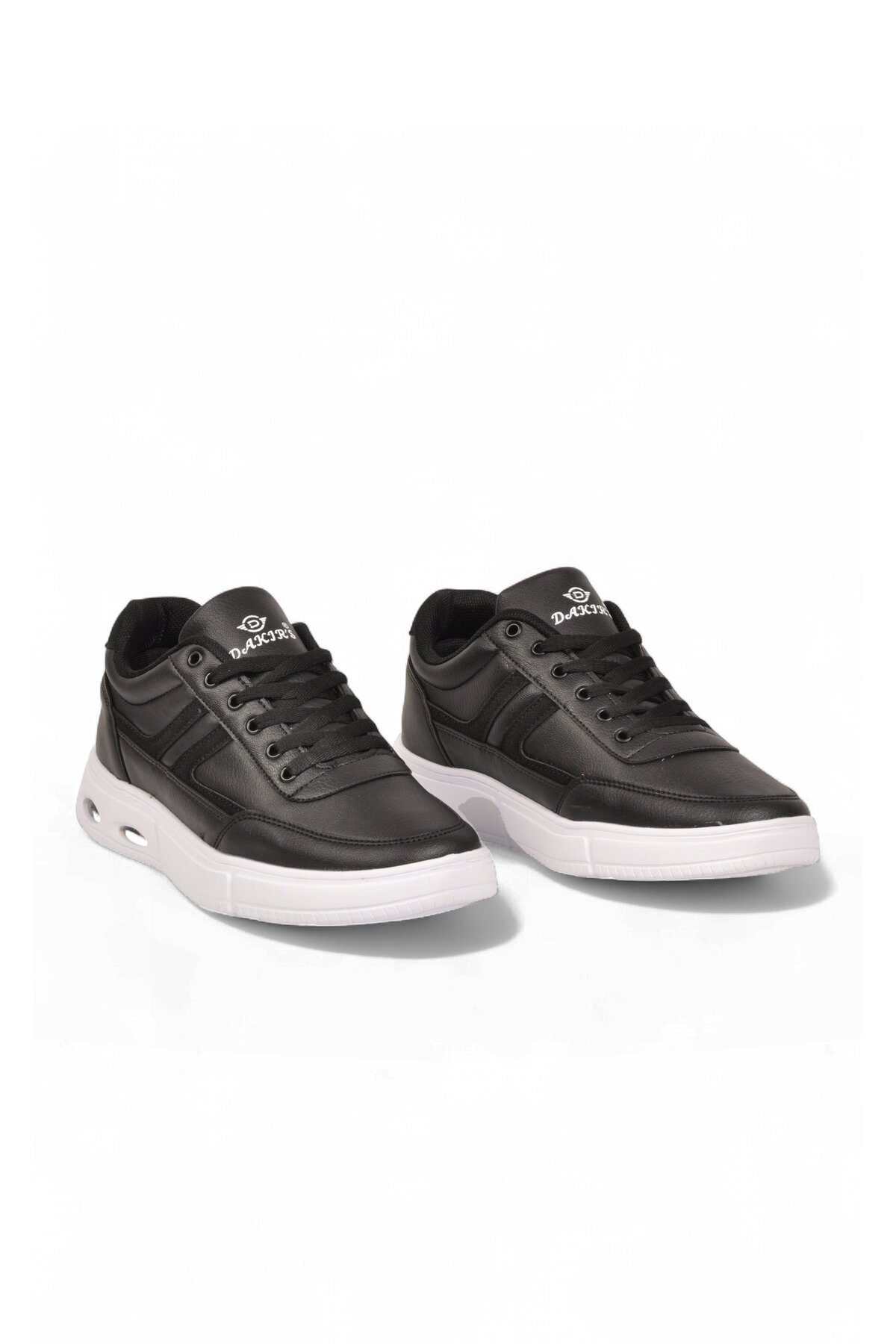 Erkek Siyah-Beyaz Casual Ayakkabı Bağcıklı Cilt Hafif Esnek Yürüyüş Ayakkabı Sneaker 128 Cilt