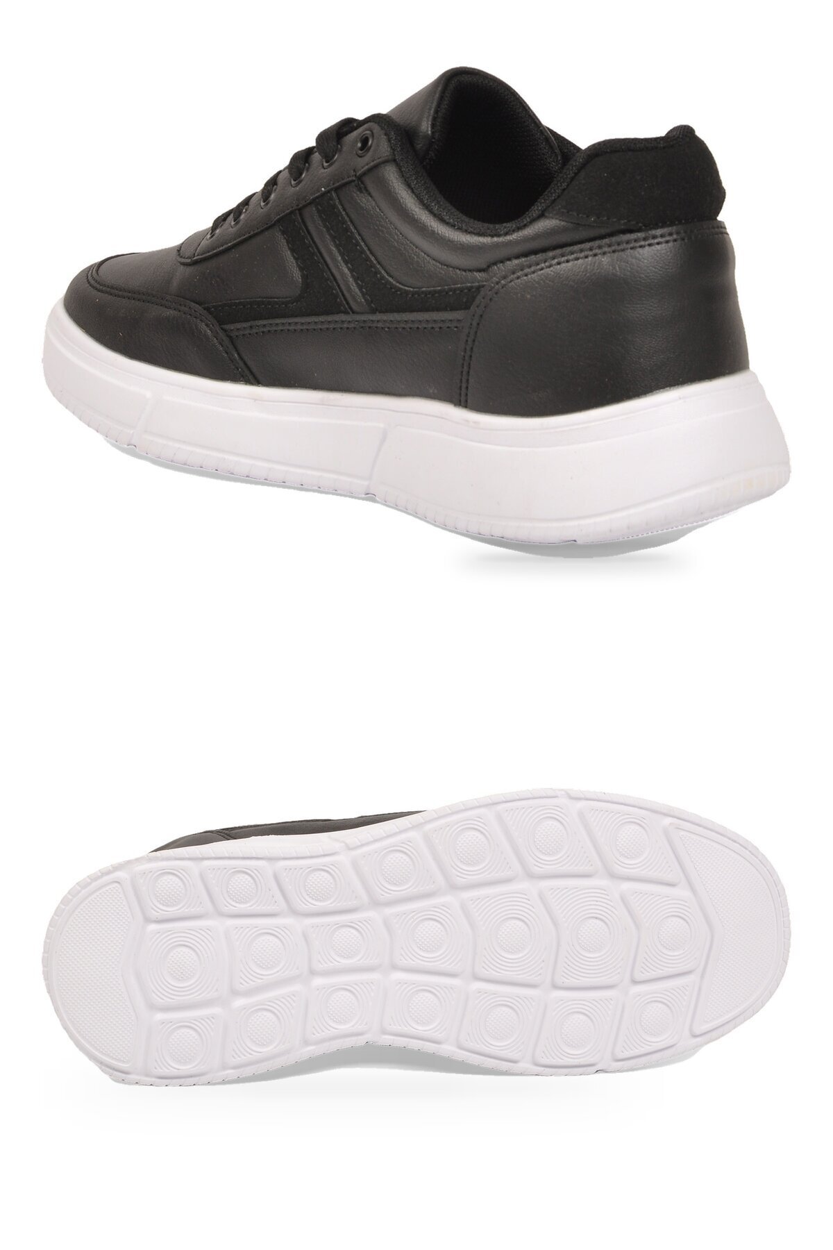 Erkek Siyah-Beyaz Casual Ayakkabı Bağcıklı Cilt Hafif Esnek Yürüyüş Ayakkabı Sneaker 128 Cilt