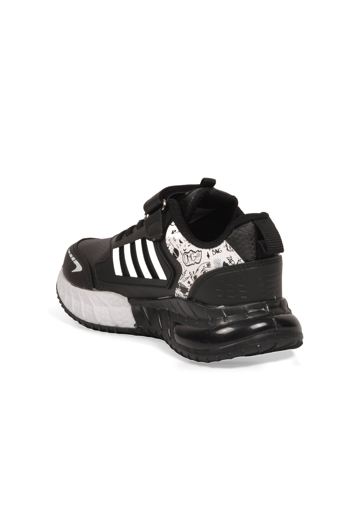 Siyah-Beyaz Erkek Çocuk Spor Ayakkabı Cırt Bantlı Kalın Tabanlı Sneaker 748 Cilt