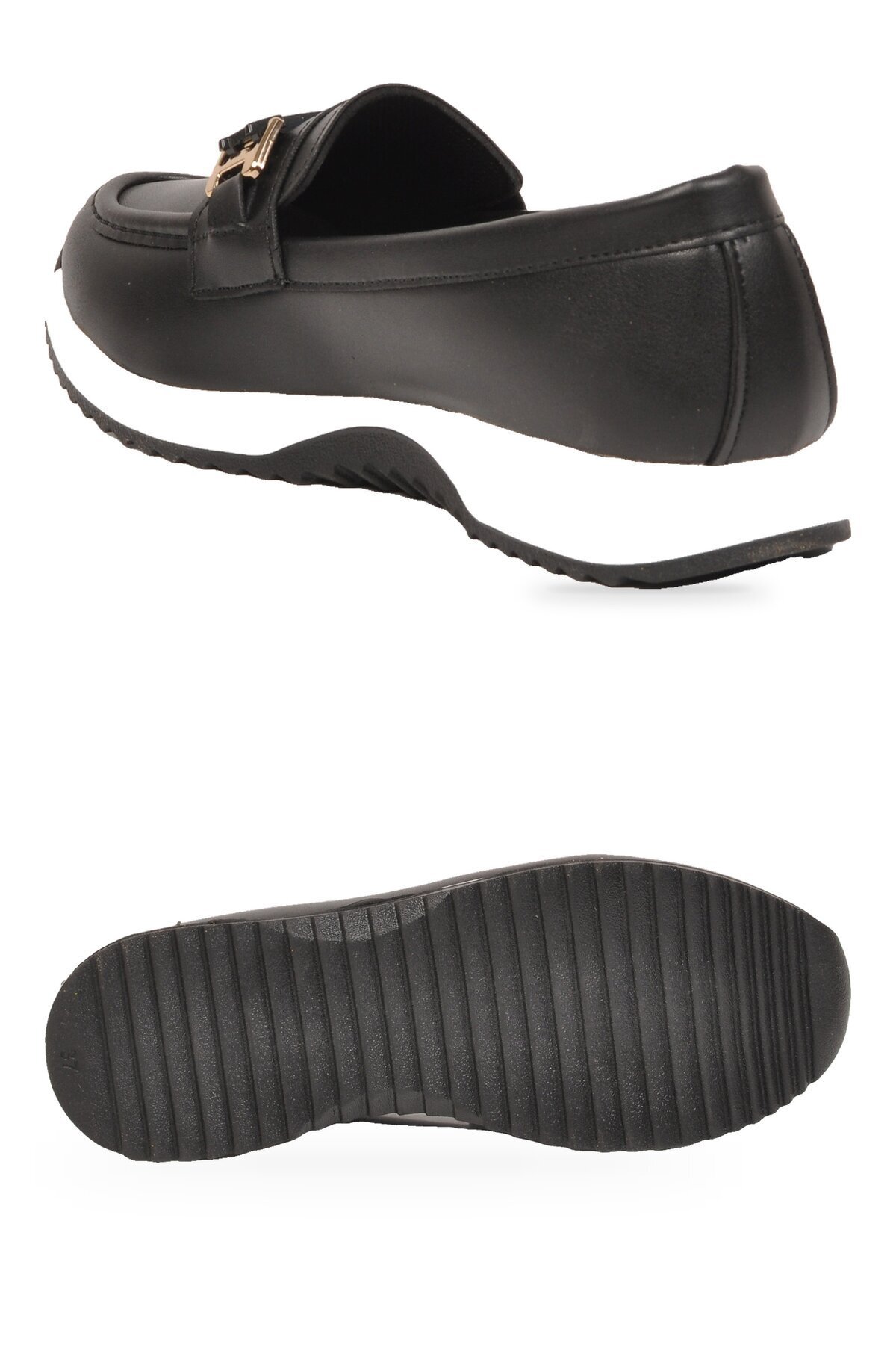 Toka Detaylı Kalın Tabanlı Şık Rahat Siyah-Beyaz Kadın Casual Ayakkabı Loafer 067 26K